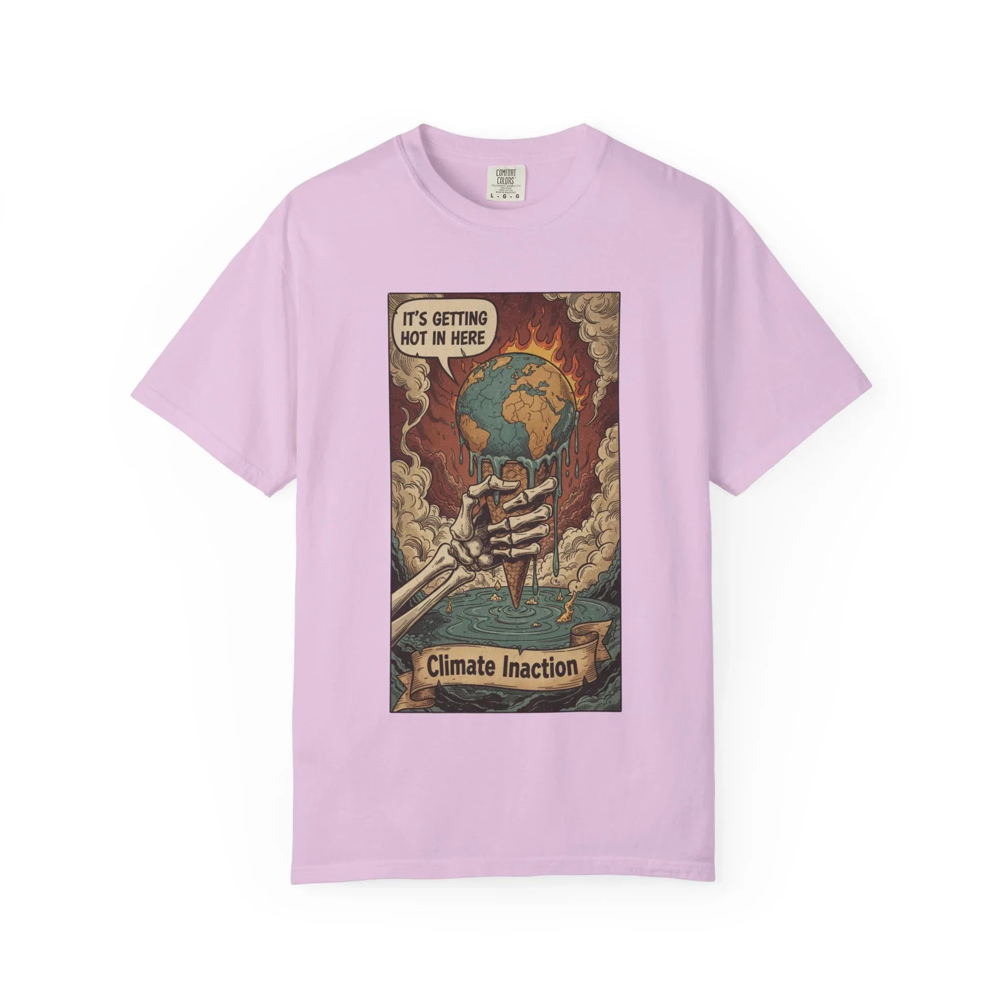 Climate Inaction Melting Earth Shirt - Global Warming Satire Tee - Skeleton Hand Vintage Graphic - Environmental Activist Gift - Retro Distressed Planet Earth T-Shirt Orchid