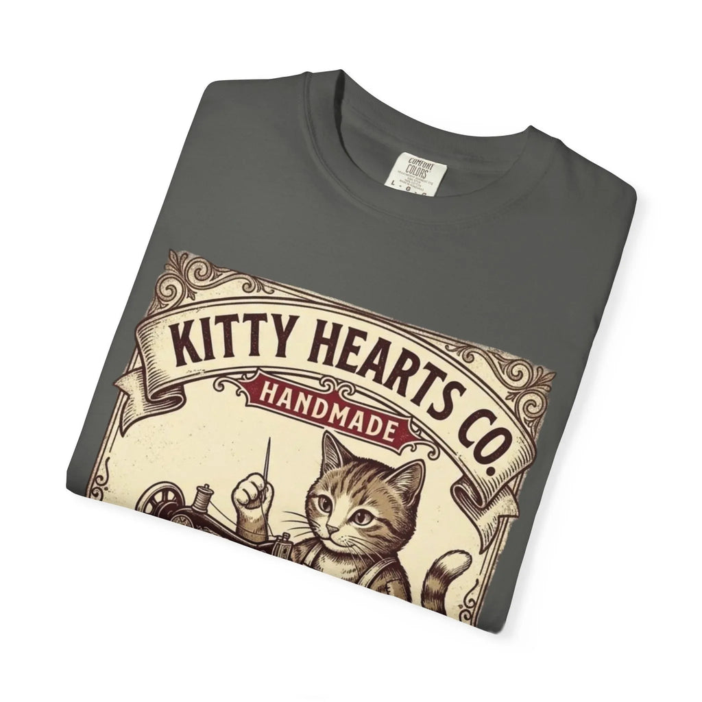 Kitty Hearts Co T-Shirt | Vintage Sewing Cat Made With Purr Graphic Tee | Retro Craft Lover Gift