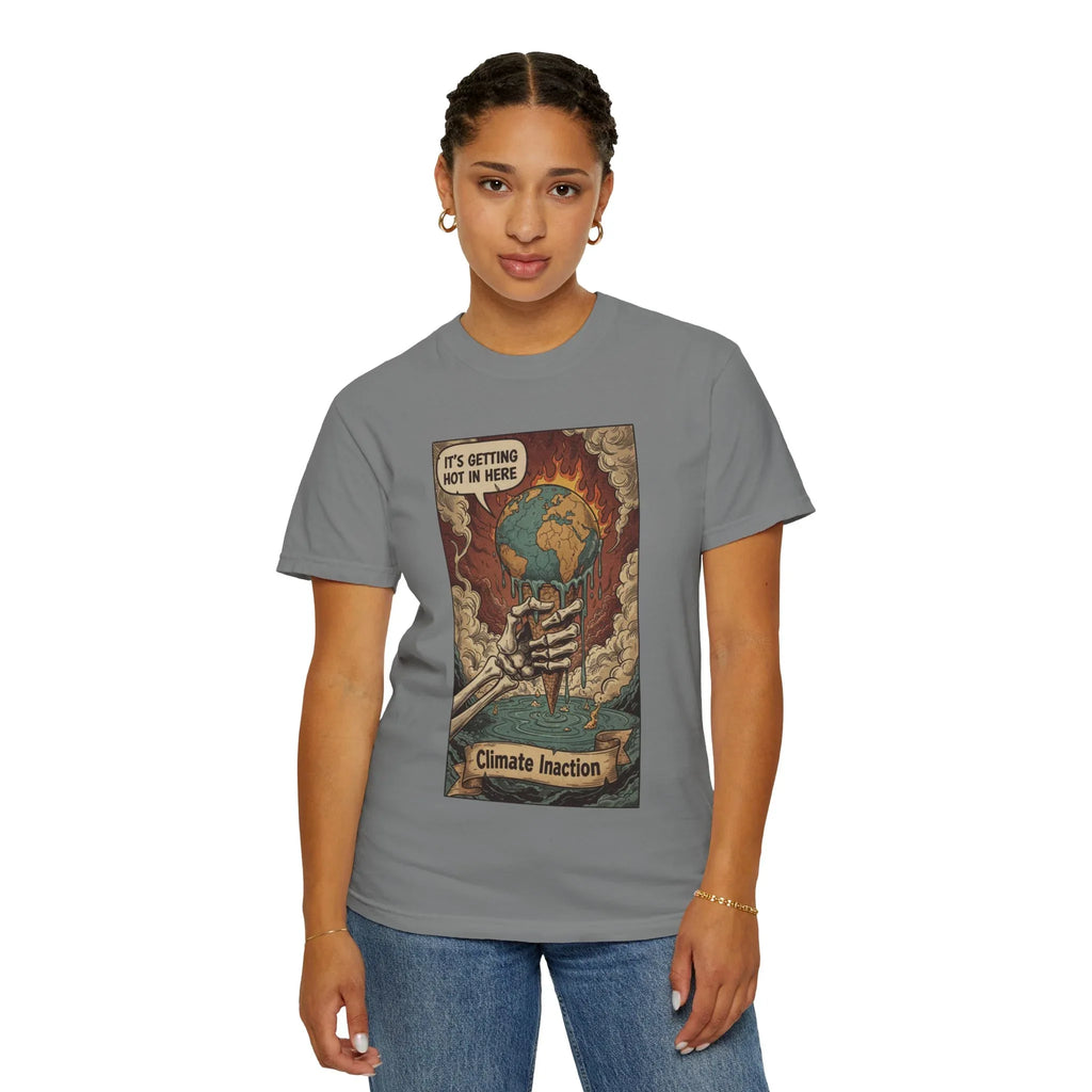 Climate Inaction Melting Earth Shirt - Global Warming Satire Tee - Skeleton Hand Vintage Graphic - Environmental Activist Gift - Retro Distressed Planet Earth T-Shirt