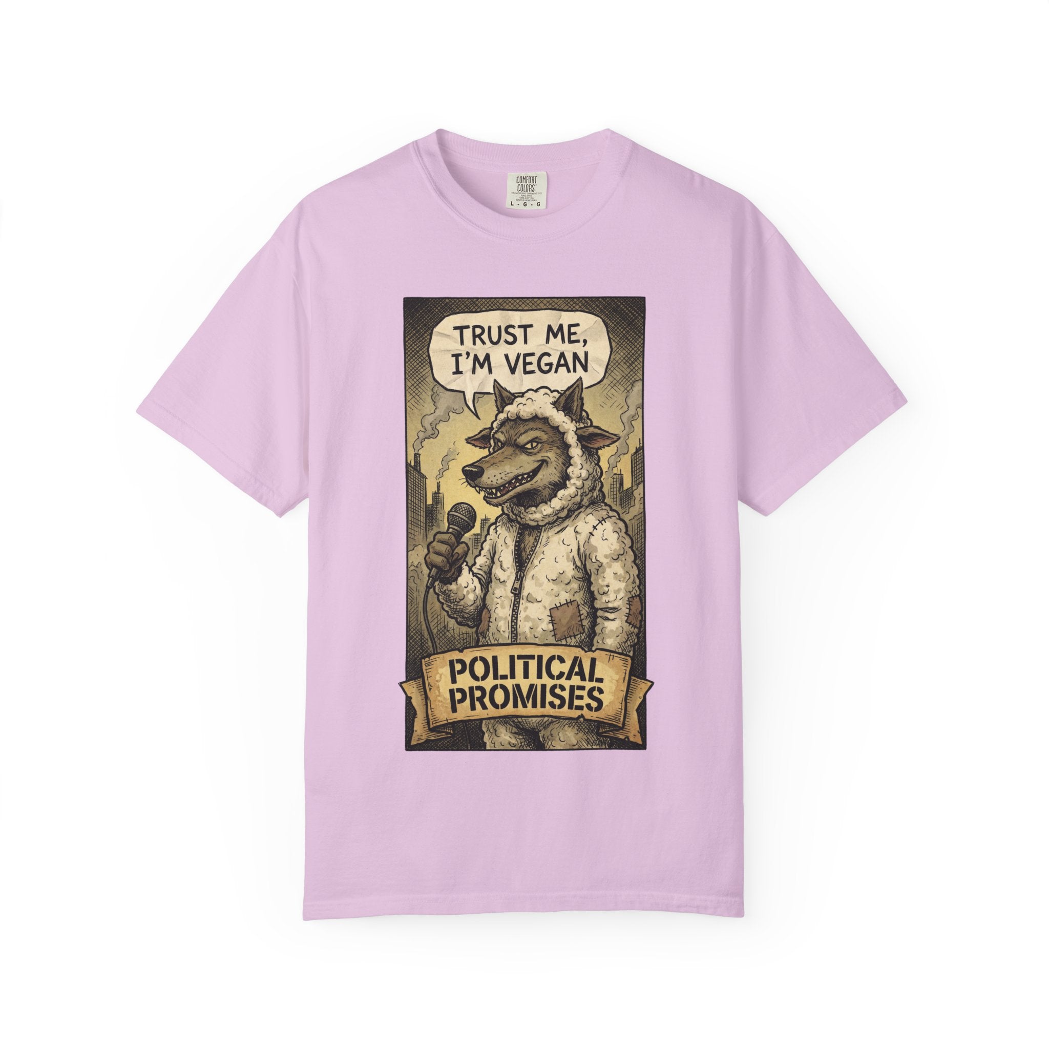 Political Promises Shirt, Wolf in Sheep's Clothing T-Shirt, Sarcastic Social Commentary Tee, Vintage Grunge Satire Apparel, Free Thinker Gift Orchid