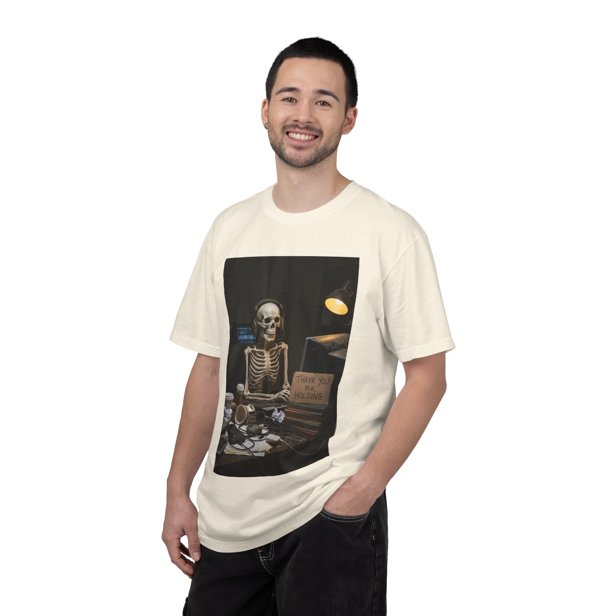 Thank You For Holding Shirt - Skeleton Customer Service Tee - Funny Call Center Humor - Sarcastic Work From Home Gift - Vintage Dark Humor