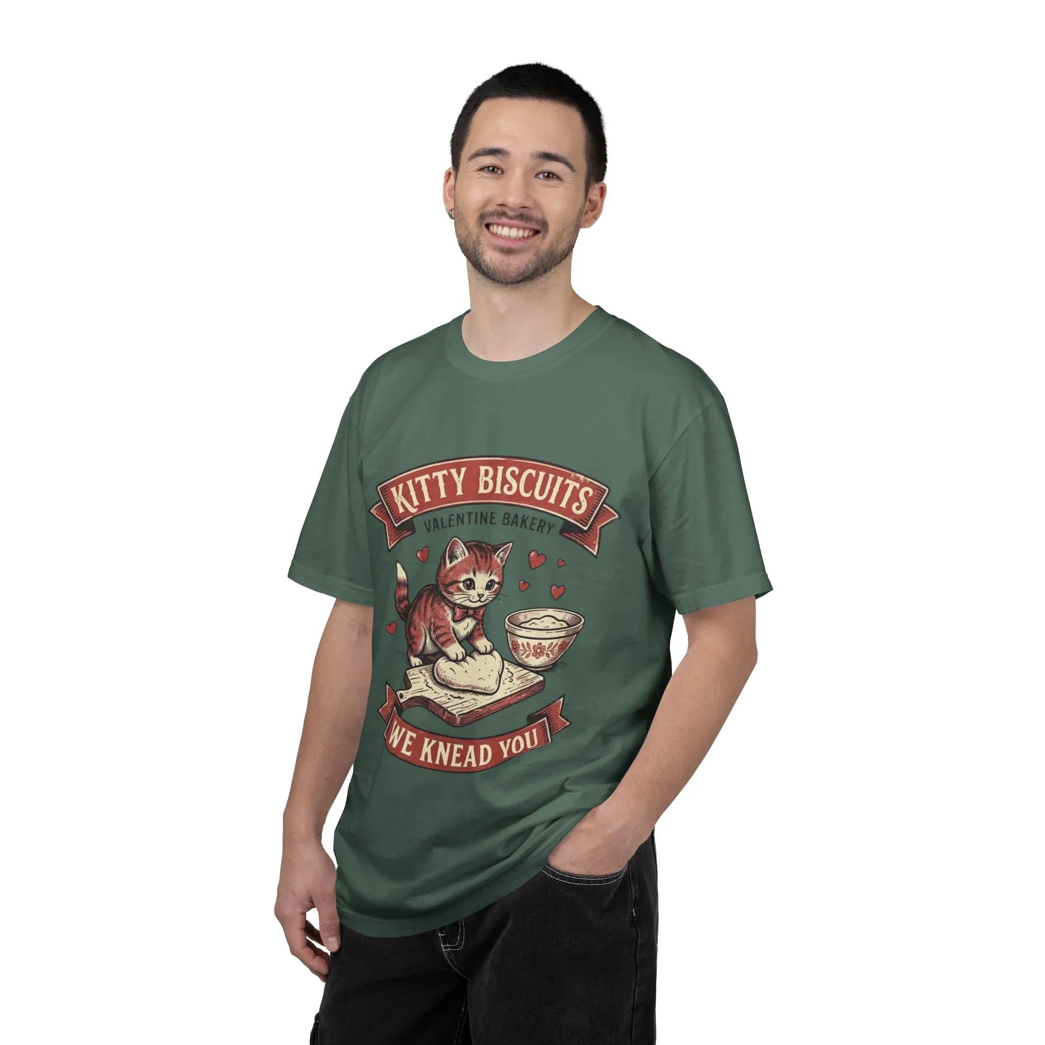 Kitty Biscuits T-Shirt | Valentine Bakery Cat We Knead You Graphic Tee