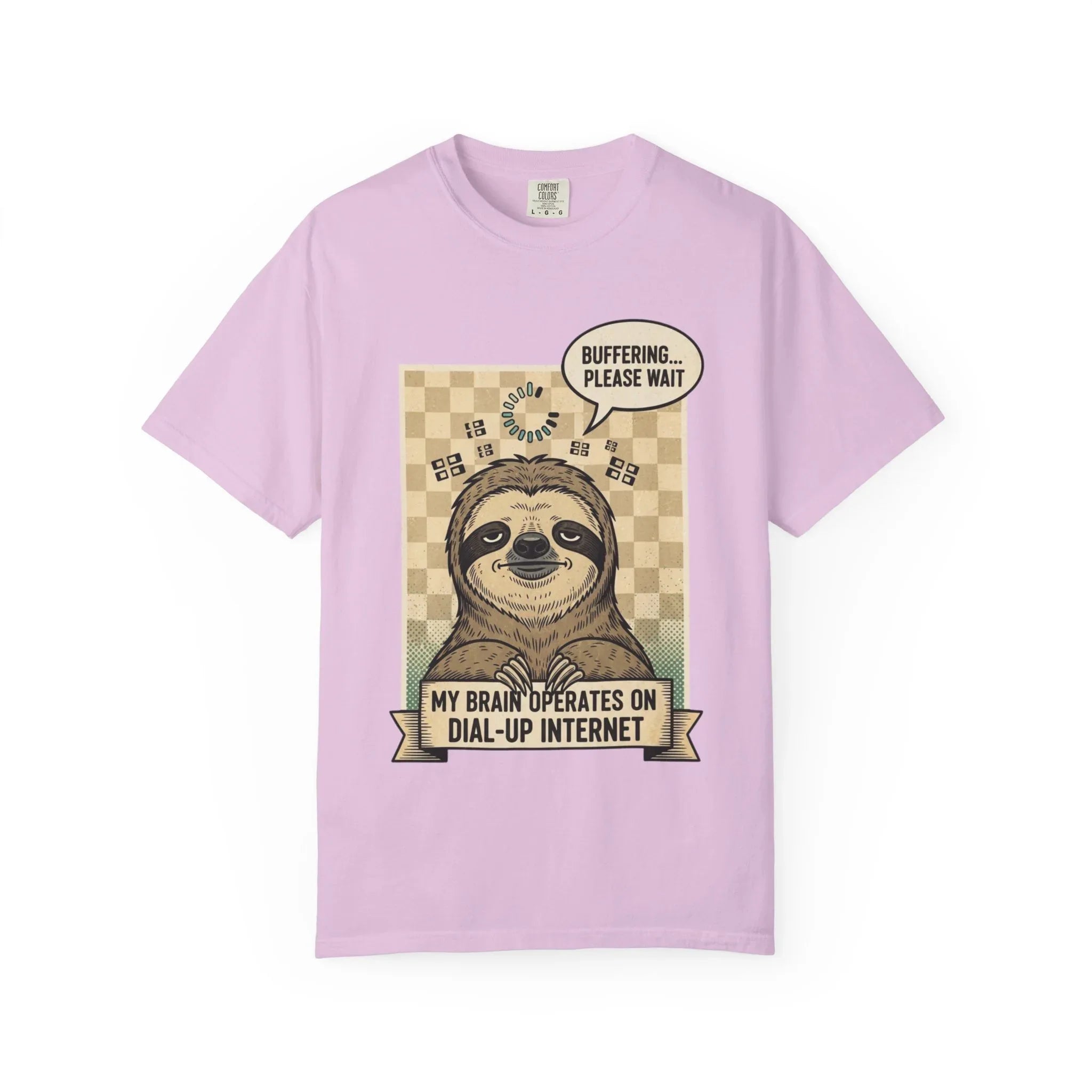 Funny Sloth Shirt Retro 90s Dial-Up Internet Tee Buffering Graphic Tshirt Sarcastic Sloth Lover Gift Vintage Style Comfort Colors Tee Orchid