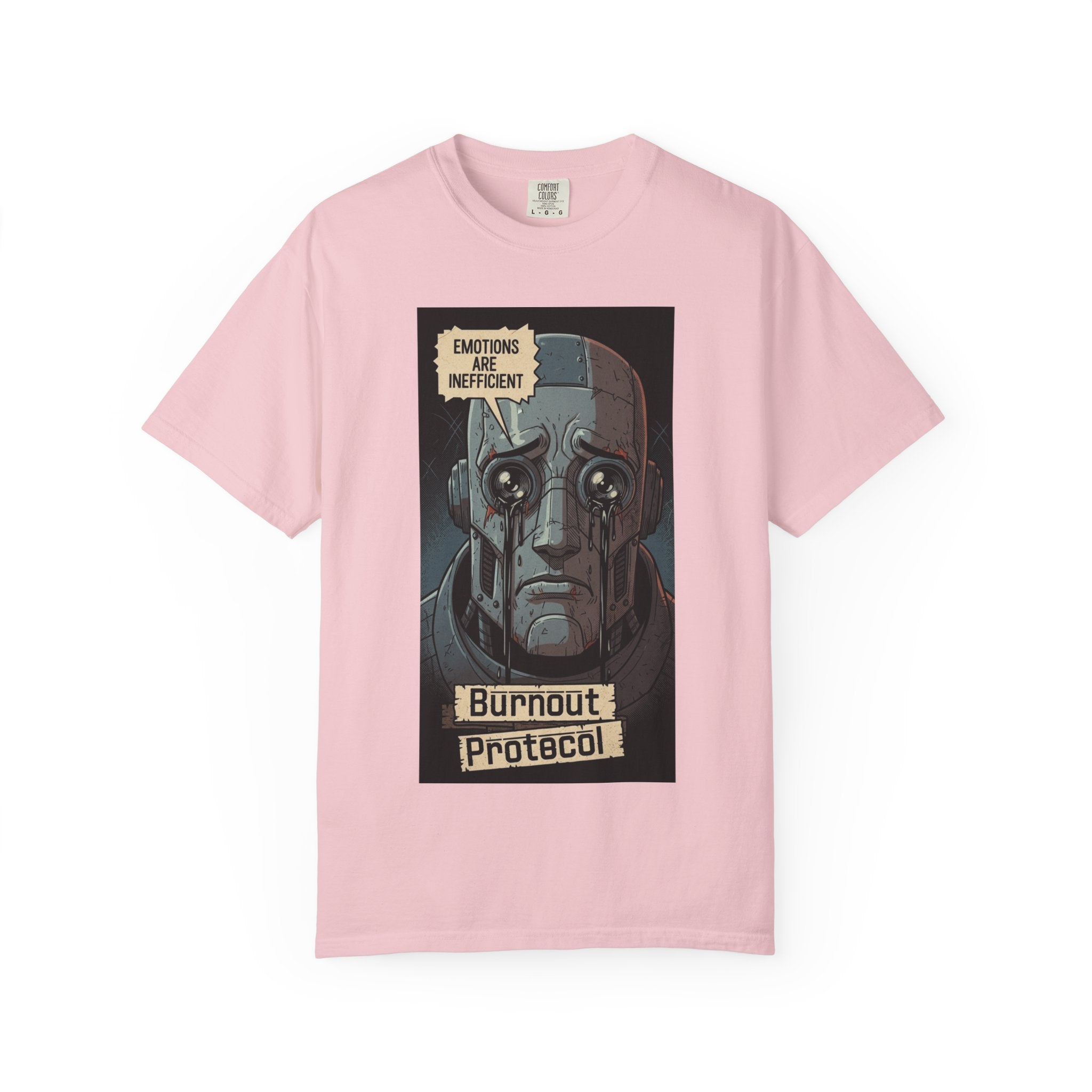 Burnout Protocol Robot Shirt Retro Comic Graphic Tee Sarcastic Android Emotions Are Inefficient Top Vintage Tech Gift for Engineers Blossom