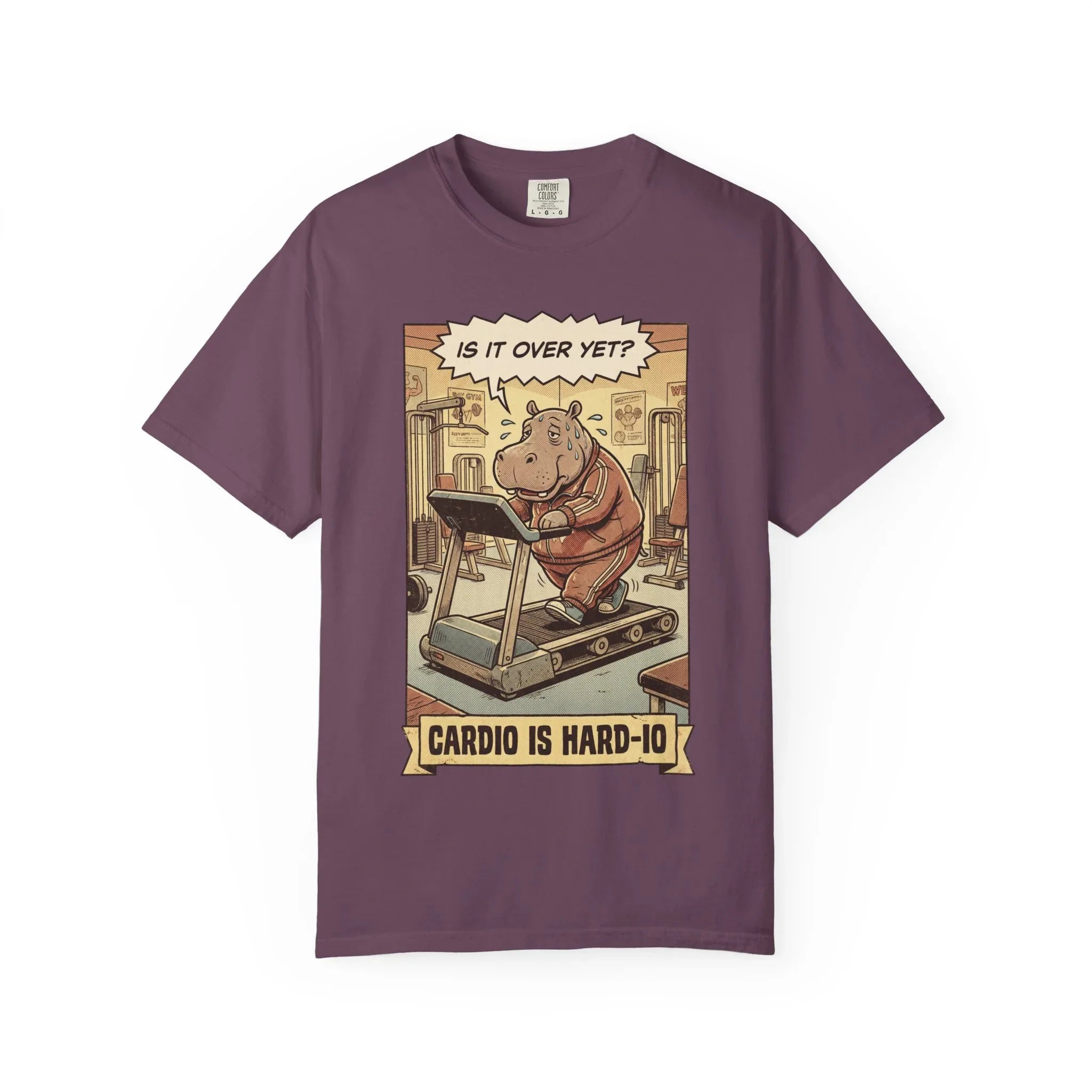 Funny Hippo Gym Shirt - "Cardio is Hard-io" Retro Workout Tee - Sarcastic Fitness Graphic T-Shirt - Vintage Runner & Weightlifter Gift - Humorous Exercise Streetwear Berry