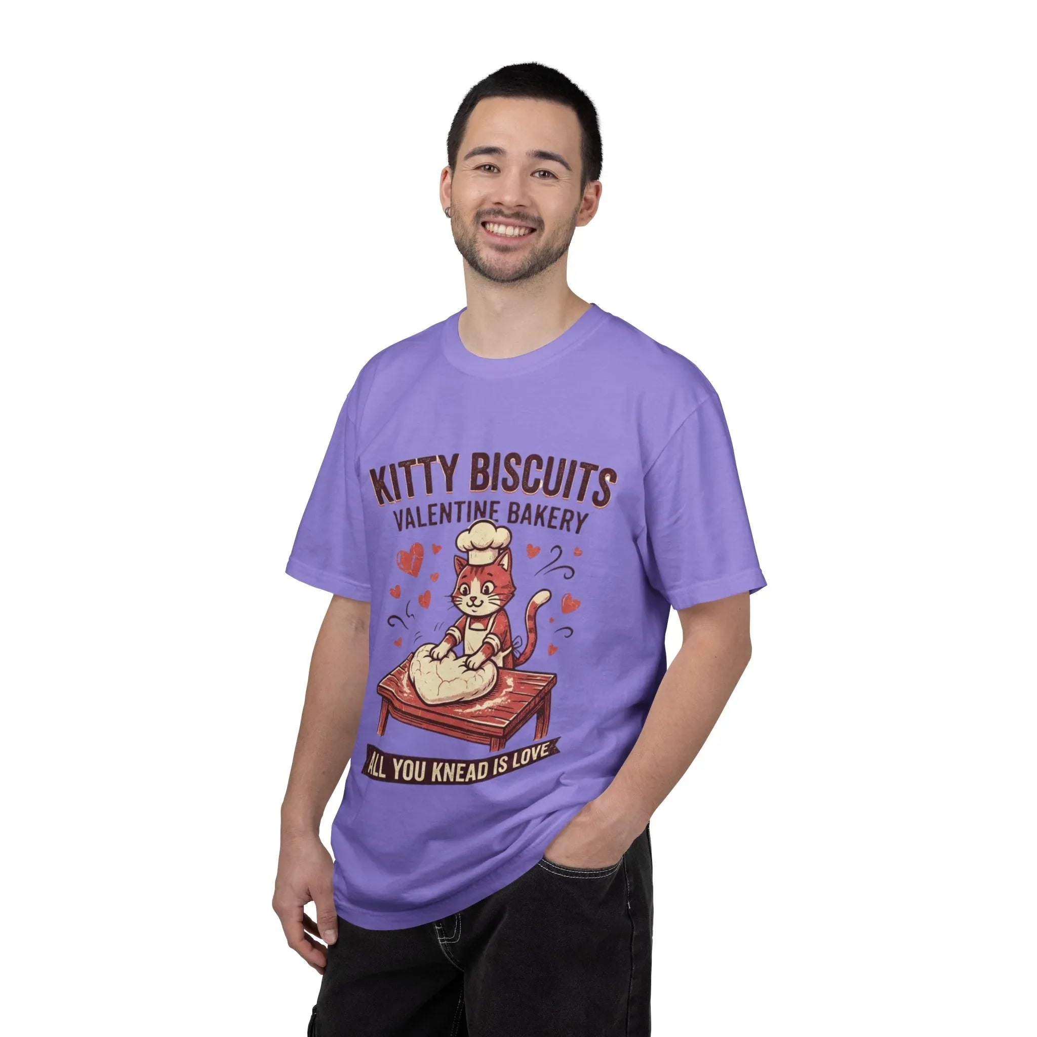 Kitty Biscuits T-Shirt | Valentine Bakery Cat All You Knead Is Love Graphic Tee