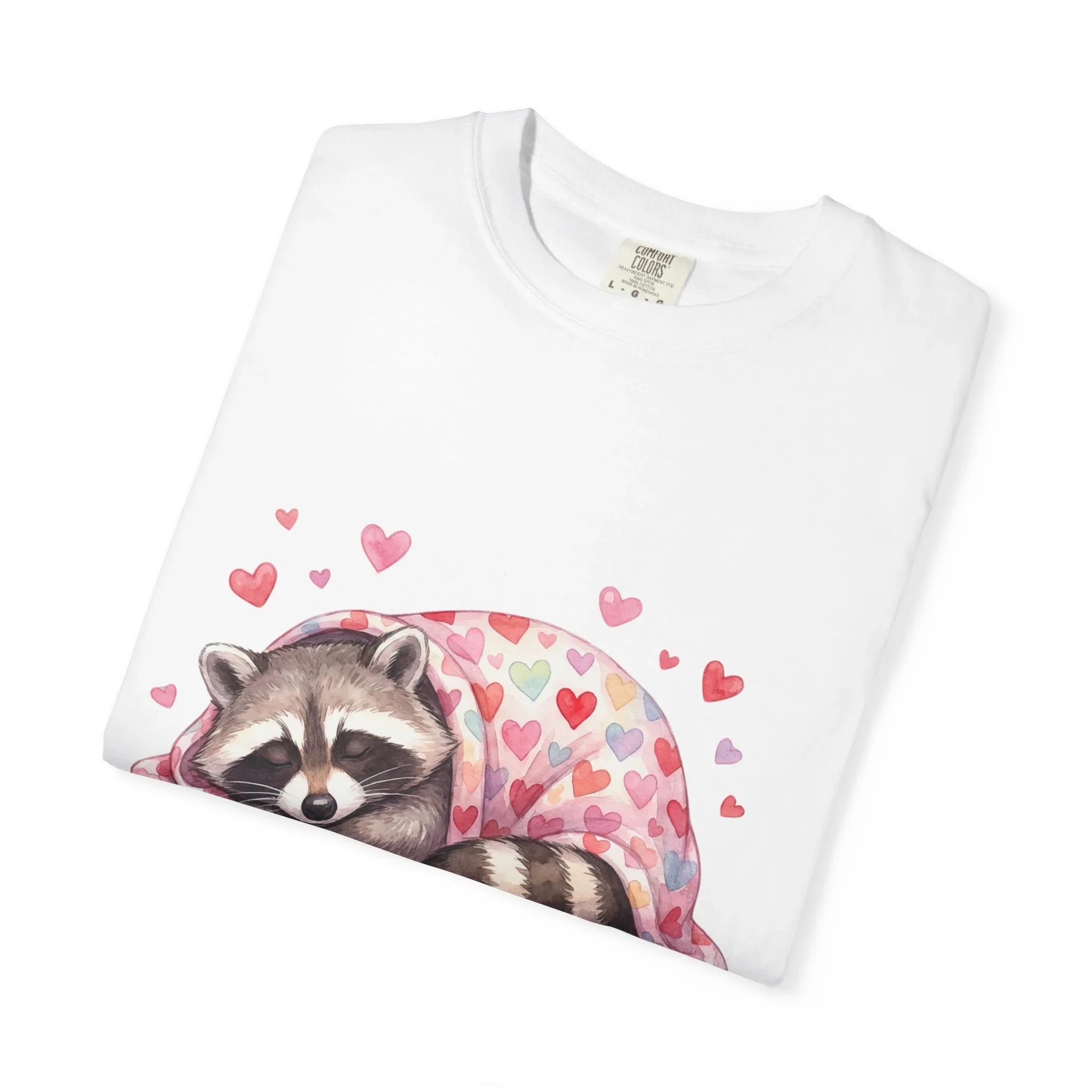 Sleeping Raccoon Valentine T Shirt Fluffy Napping Partner Forever Watercolor Cozy Vintage Aesthetic Gift Animal Lovers Soft Cotton Romantic