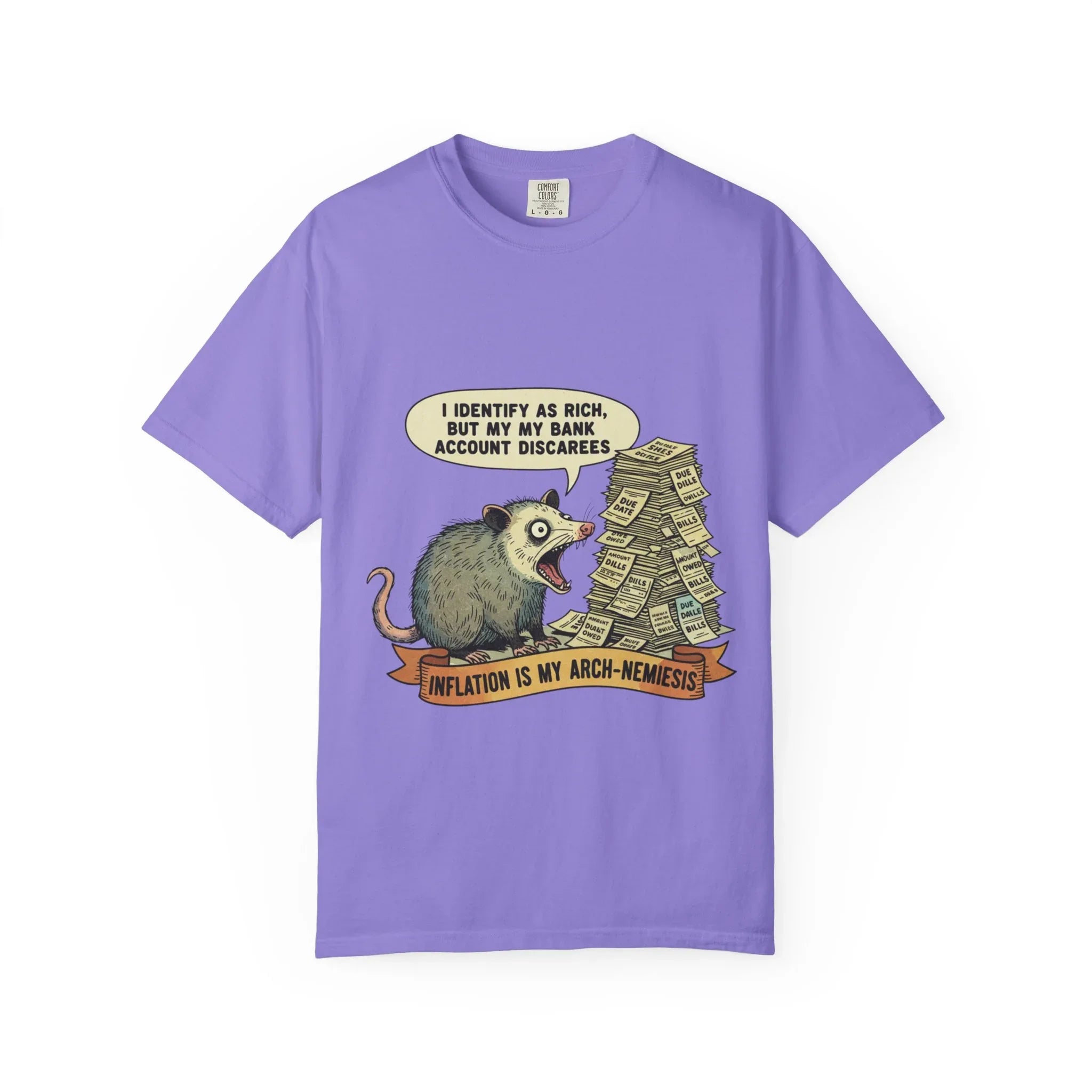 Funny Opossum Shirt Inflation Is My Arch Nemesis Tee Relatable Financial Meme Gift Sarcastic Possum Tshirt Screaming Trash Animal Top Violet