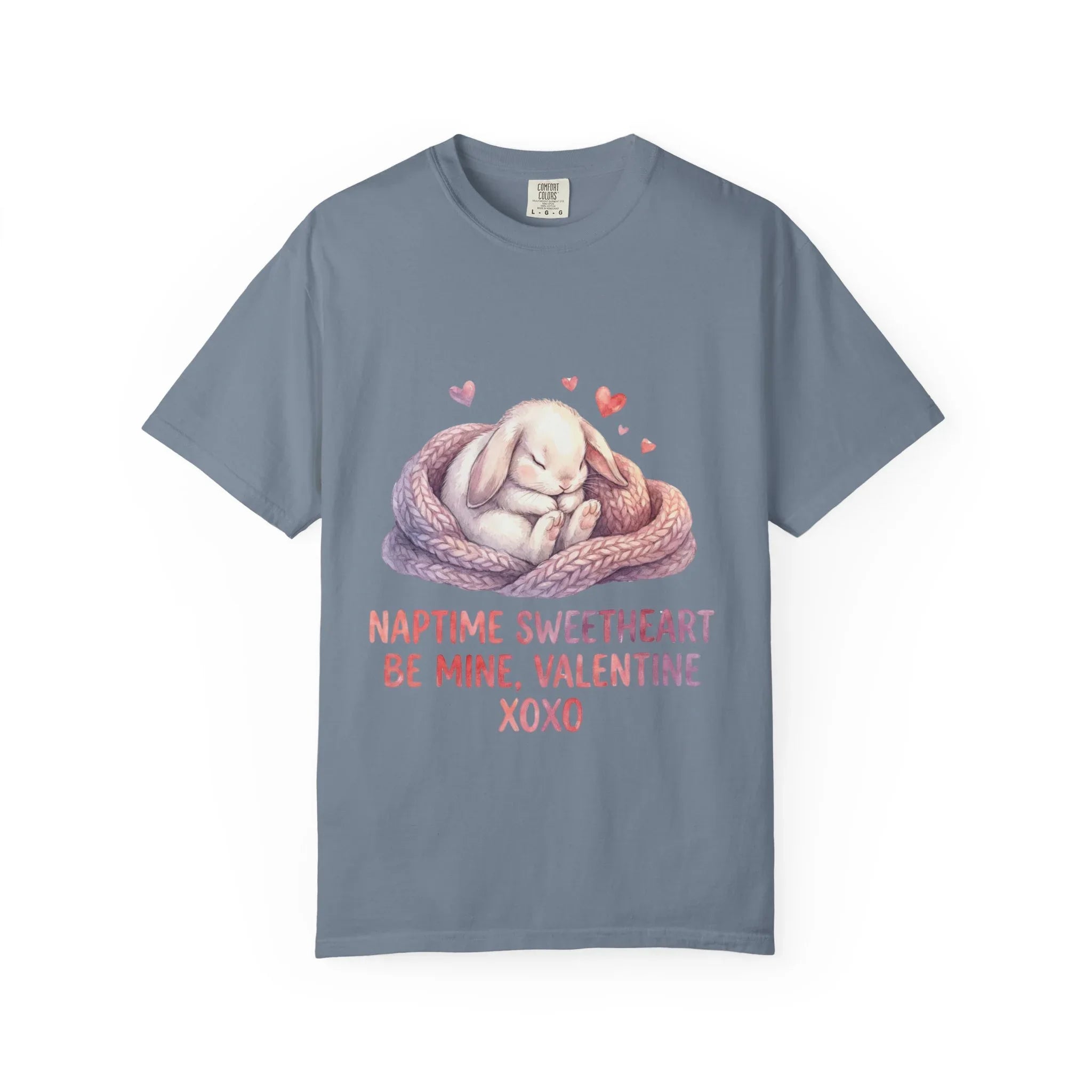 Sleeping Bunny Nest Valentine T Shirt Naptime Sweetheart Be Mine XOXO Watercolor Cozy Vintage Aesthetic Gift Bunny Lovers Romantic Tee Blue Jean