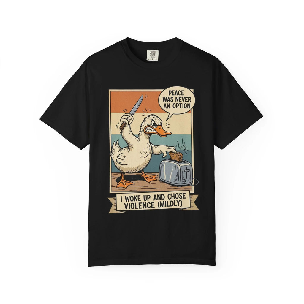 Funny Duck Meme Shirt - "Peace Was Never An Option" Retro Tee - Angry Bird Knife Graphic - I Woke Up And Chose Violence (Mildly) - Vintage Aesthetic Sarcastic Gift Black