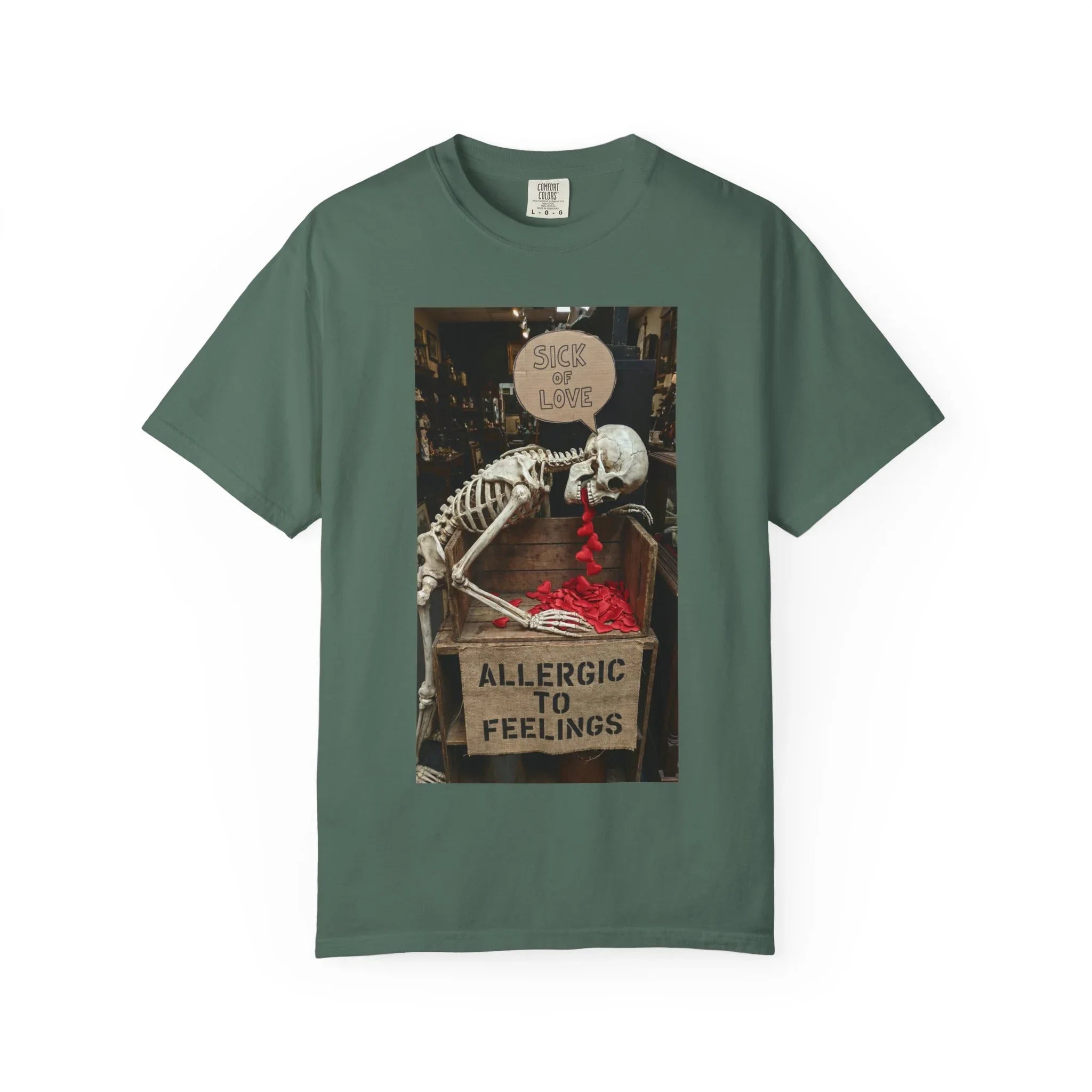 Any Century Now" Skeleton Graphic Tee - Sick of Love & Allergic To Feelings Edition Blue Spruce