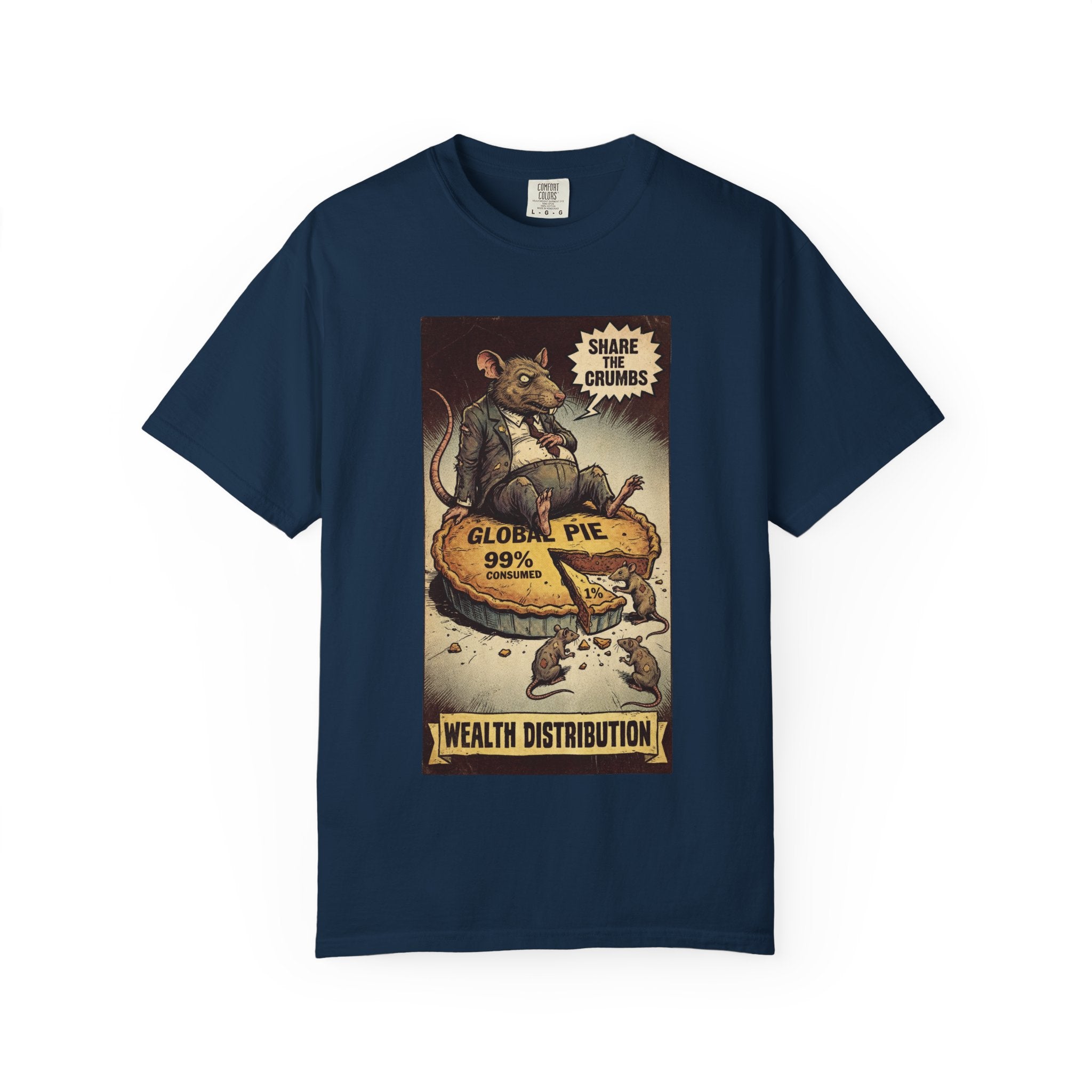 Share The Crumbs Shirt, Wealth Distribution Satire Tee, Vintage Capitalism Political Graphic, Social Justice Streetwear, Anti-Greed Rat Gift True Navy