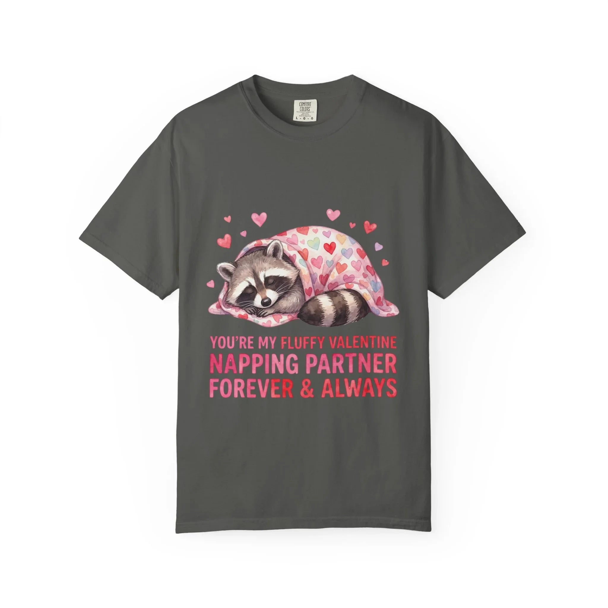 Sleeping Raccoon Valentine T Shirt Fluffy Napping Partner Forever Watercolor Cozy Vintage Aesthetic Gift Animal Lovers Soft Cotton Romantic Pepper