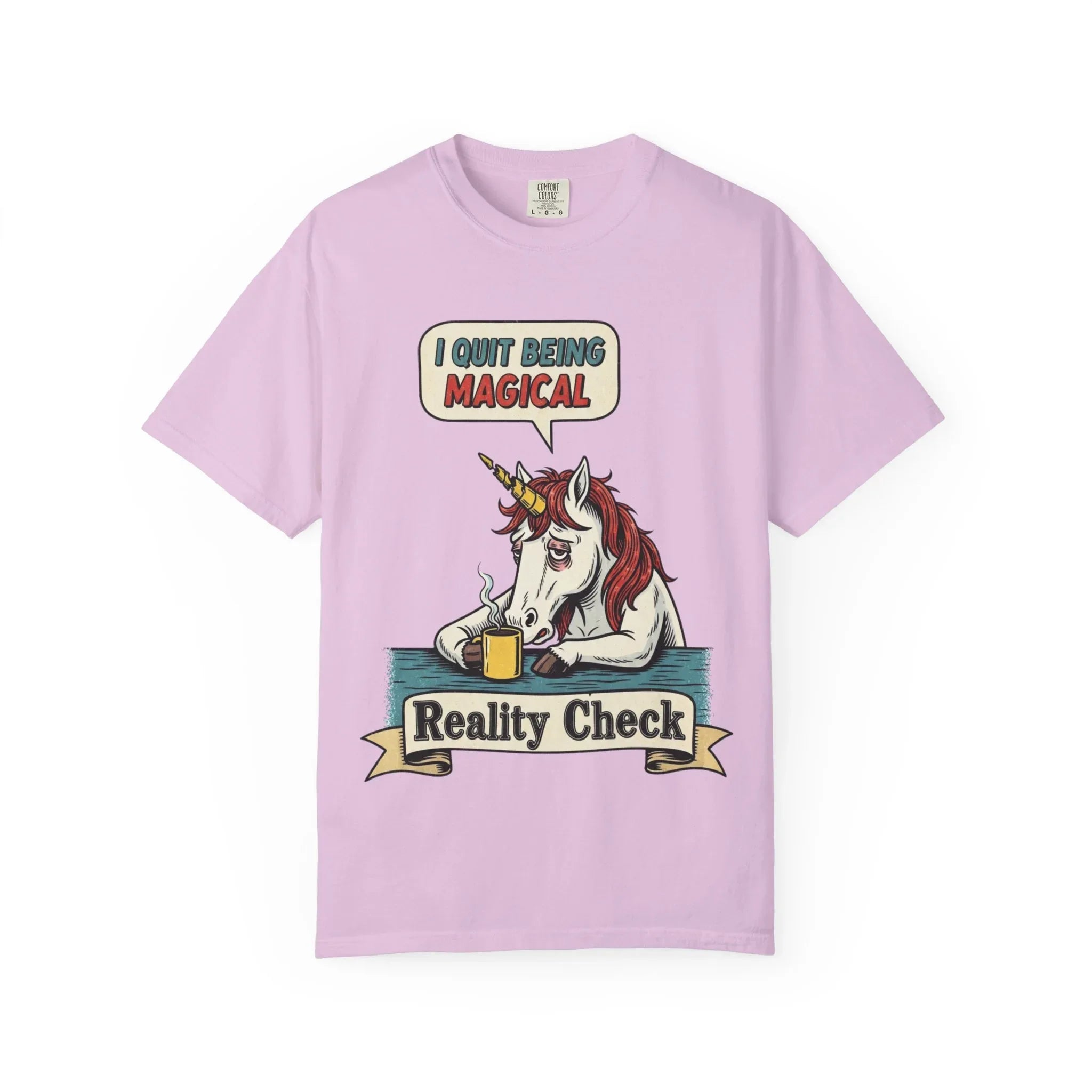 Funny Unicorn Shirt - "I Quit Being Magical" Vintage Graphic Tee - Sarcastic Coffee Lover Gift - Burnout T-Shirt - Reality Check Adulting Humor Top Orchid