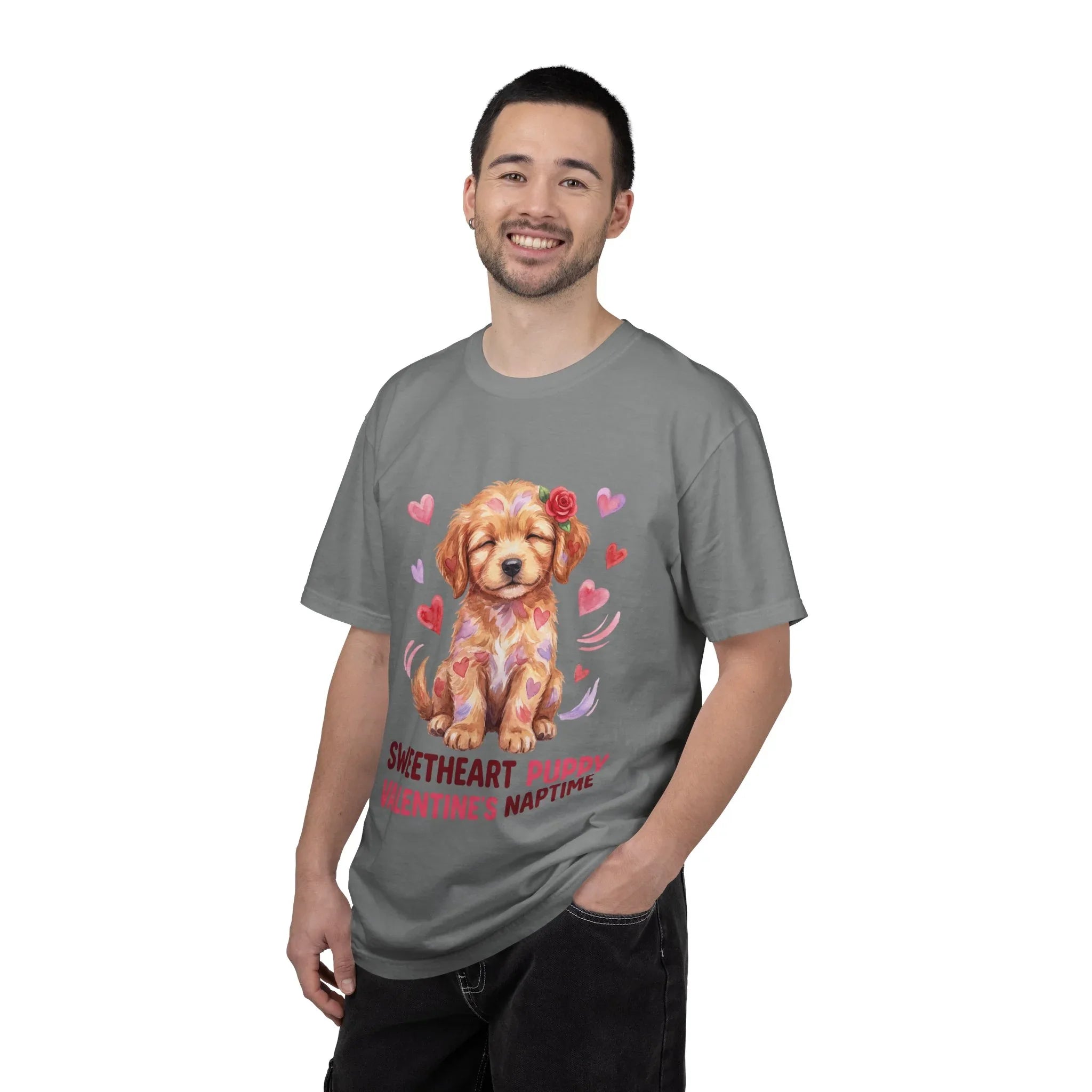 Sweetheart Puppy Valentines Naptime T Shirt Cute Watercolor Dog Art Cozy Vintage Aesthetic Gift for Dog Lovers Soft Cotton Retro Valentines