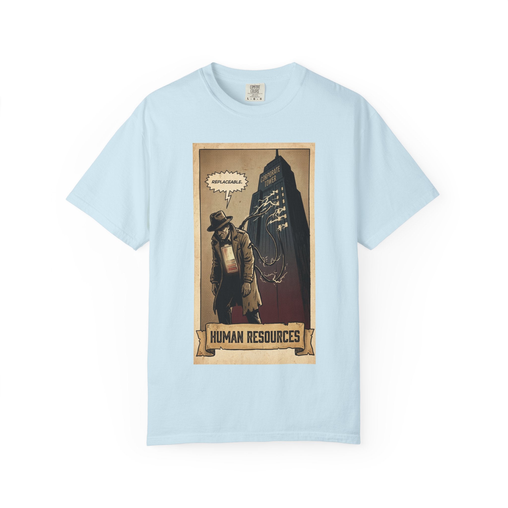 Human Resources Shirt - Funny Corporate Burnout Vintage Comic Tee - Sarcastic Office Life Gift for Coworkers - Retro Graphic Streetwear" Chambray