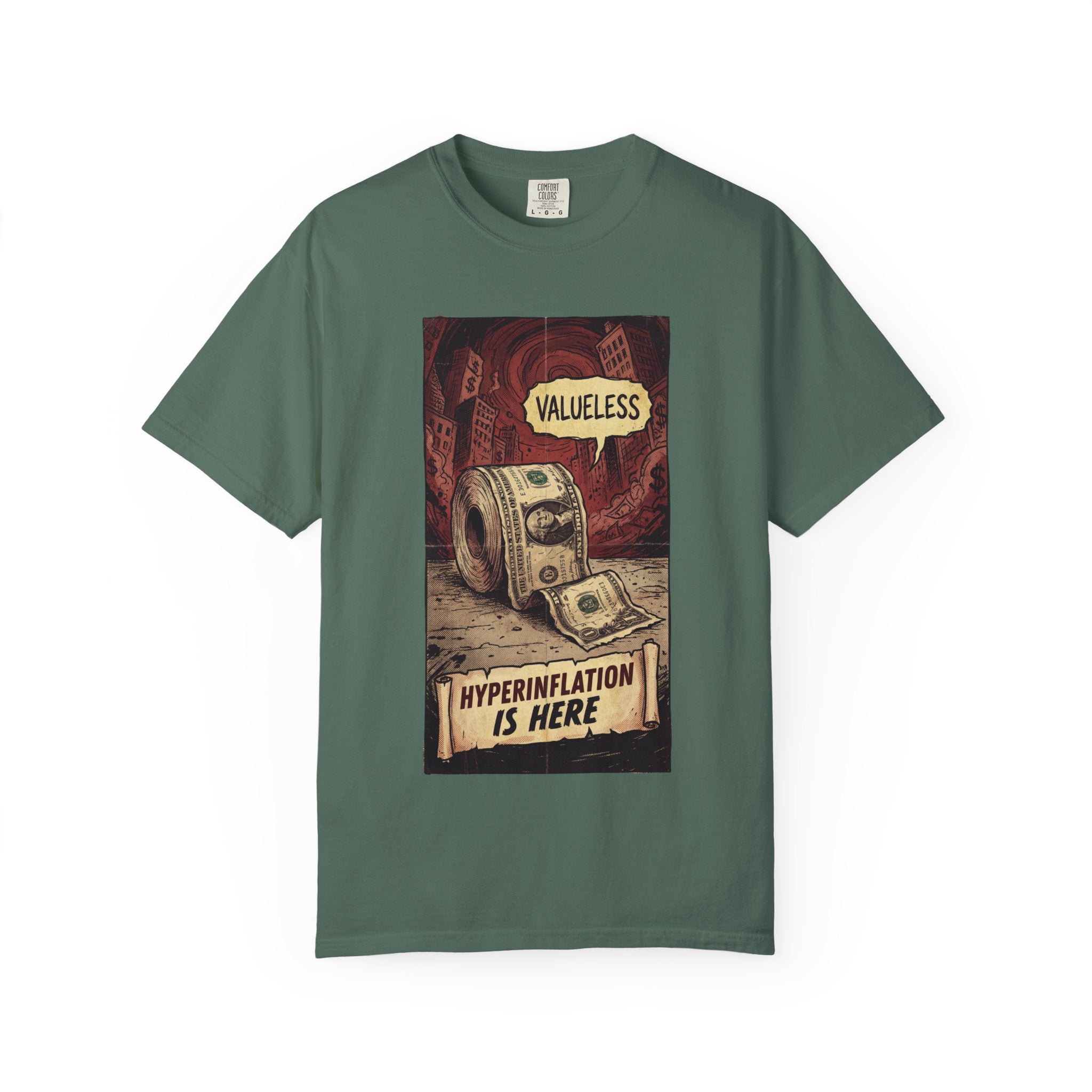 Hyperinflation Is Here Shirt, Funny Finance T-Shirt, Valueless Money Toilet Paper Graphic, Vintage Retro Economic Crisis Tee, Sarcastic Political Top Blue Spruce