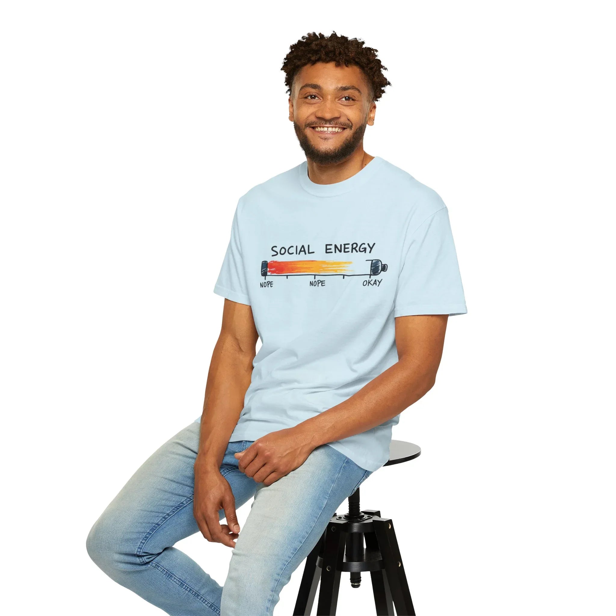Social Energy Meter Shirt, Introvert Humor Tee, Social Battery Bar Chart T-Shirt, Funny Minimal Graphic, Nope to Okay Gift Chambray