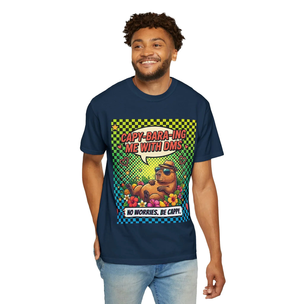 Capybara Relaxing Cartoon T-Shirt | Capy-bara-ing Me With DMs Tee | No Worries Be Cappy | Viral Meme Humor Gift Shirt