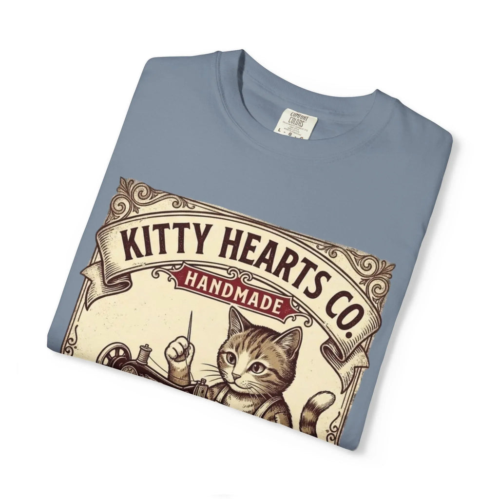 Kitty Hearts Co T-Shirt | Vintage Sewing Cat Made With Purr Graphic Tee | Retro Craft Lover Gift