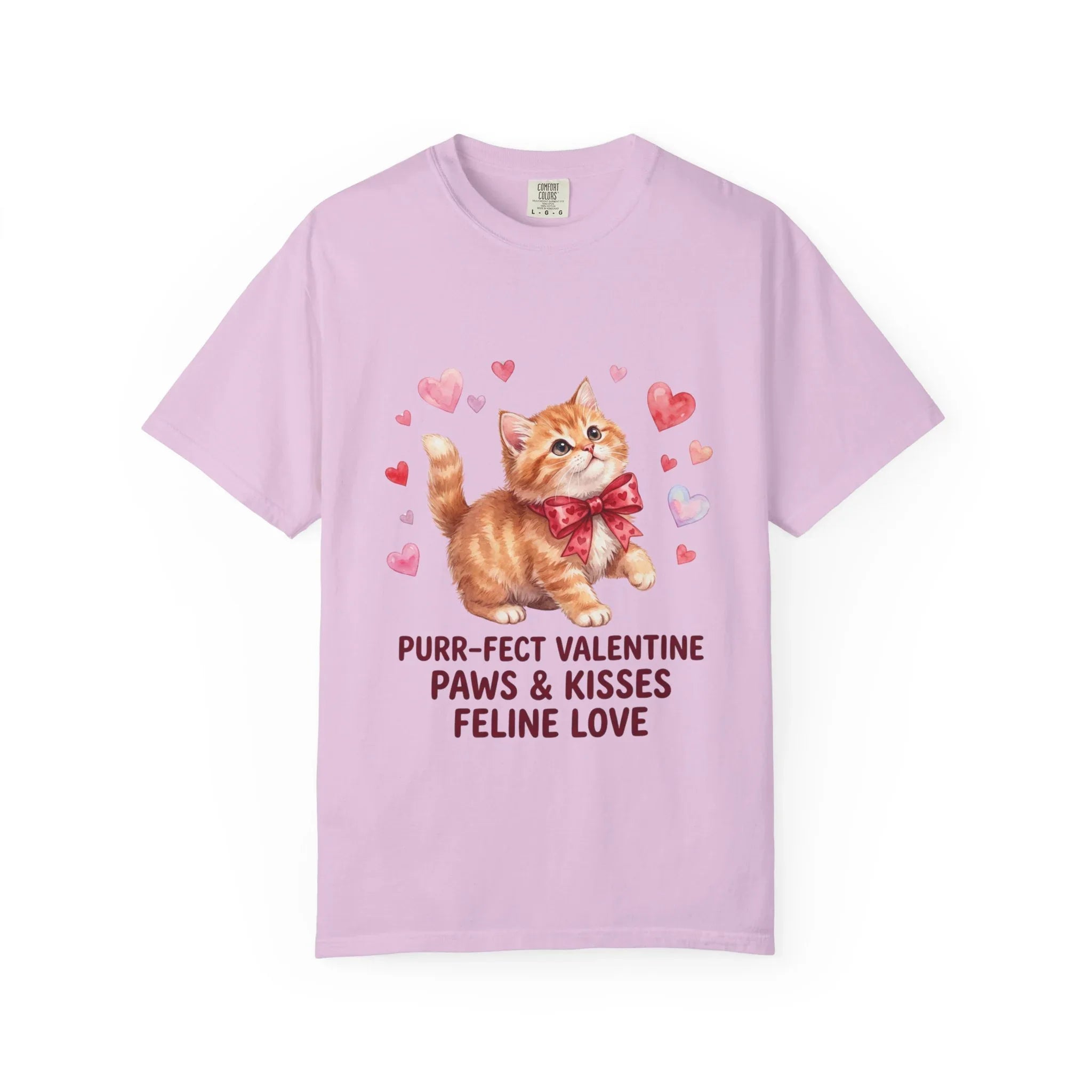 Purrfect Valentine Cat Paws Kisses T Shirt Cute Ginger Kitten Hearts Watercolor Cozy Vintage Aesthetic Gift Cat Lovers Soft Cotton Romantic Orchid