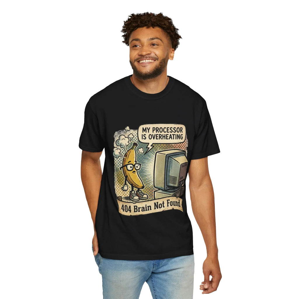 Funny Banana Overheating Shirt 404 Brain Not Found Tee IT Professional Gift Sarcastic Programmer Shirt Tech Burnout Retro Comic Graphic