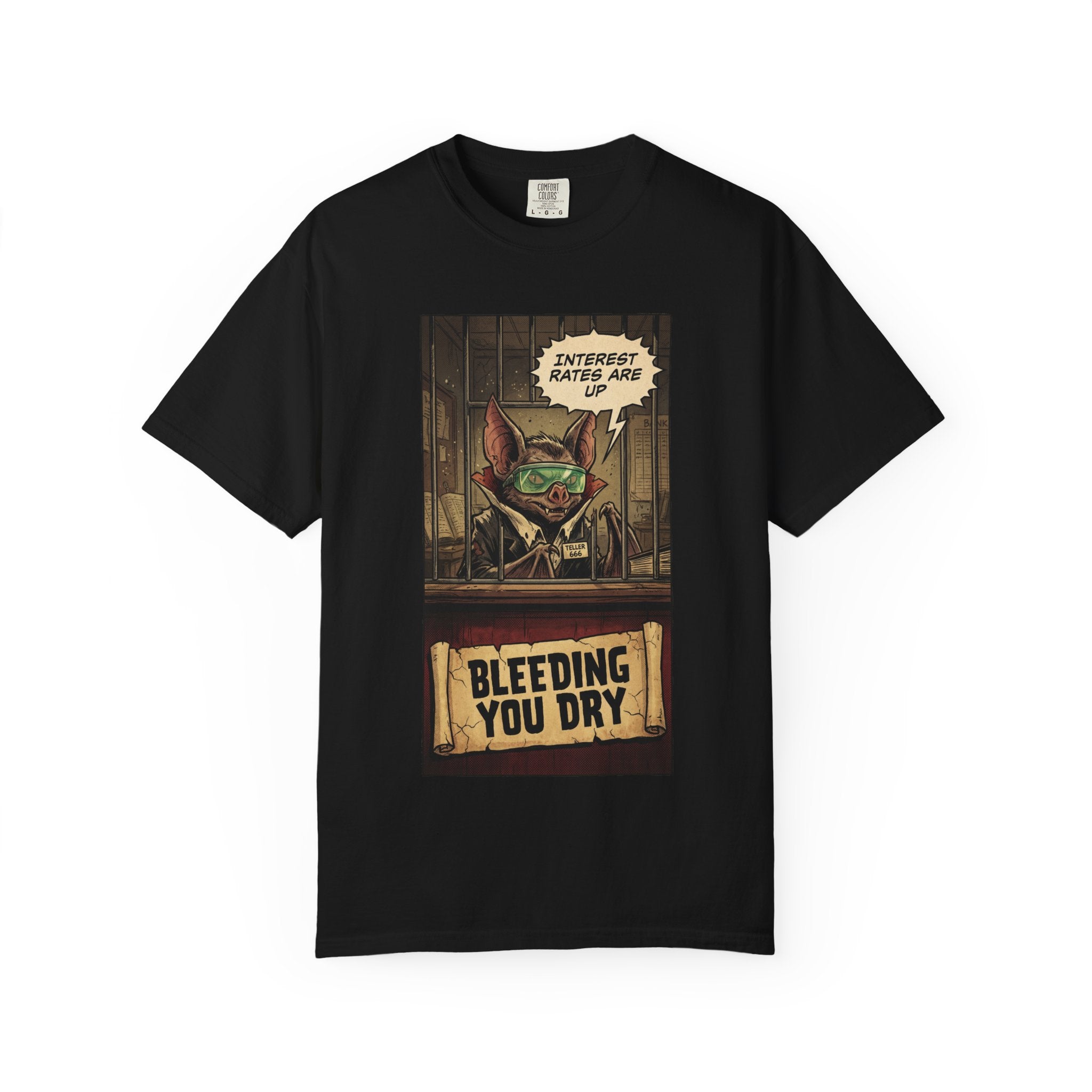 Interest Rates Are Up Shirt, Banker Bat Bleeding You Dry Tee, Funny Finance Satire, Debt & Mortgage Crisis T-Shirt, Vintage Grunge Apparel Black