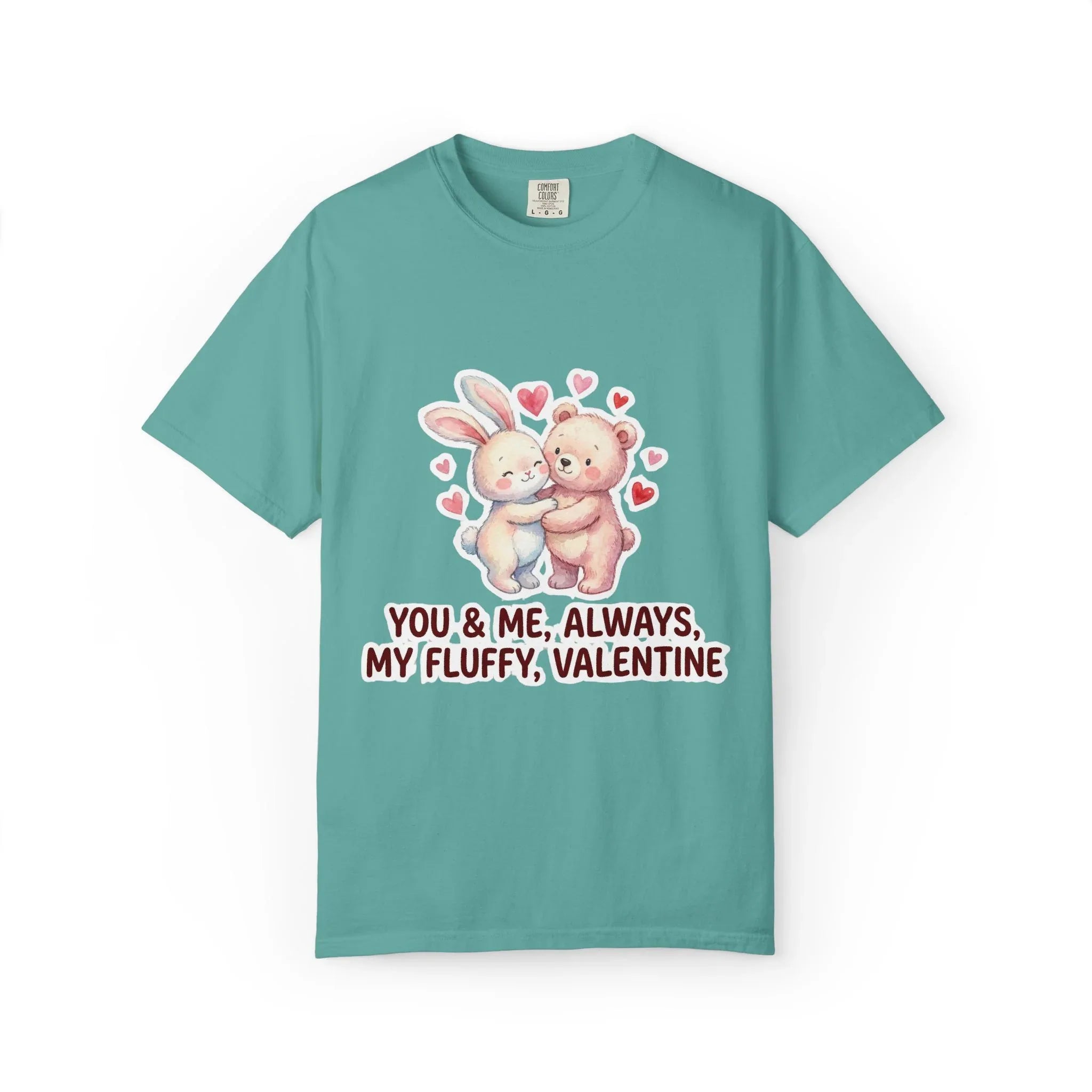 Fluffy Valentine Bunny and Bear T Shirt Cute Retro Valentine Gift Cozy Soft Cotton Vintage Aesthetic Top Romantic Couple Gift Idea Seafoam
