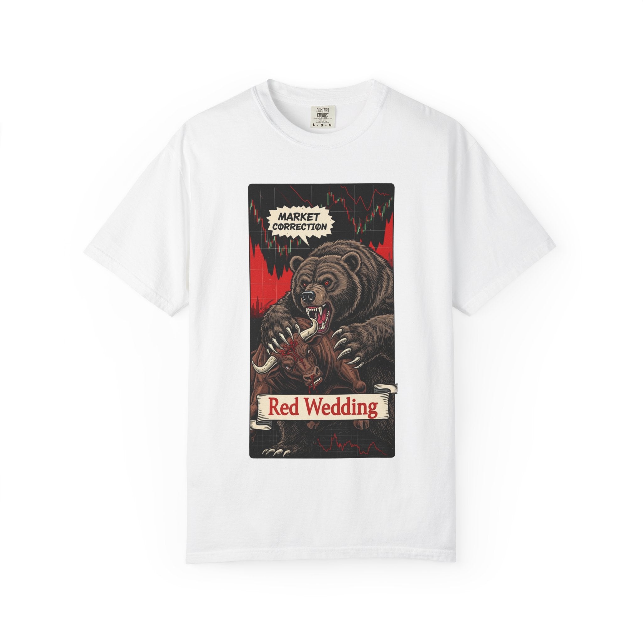 Red Wedding Bear Market Shirt Market Correction Satire Tee Bull vs Bear Wall Street Trader Gift Crypto Investor Shirt White