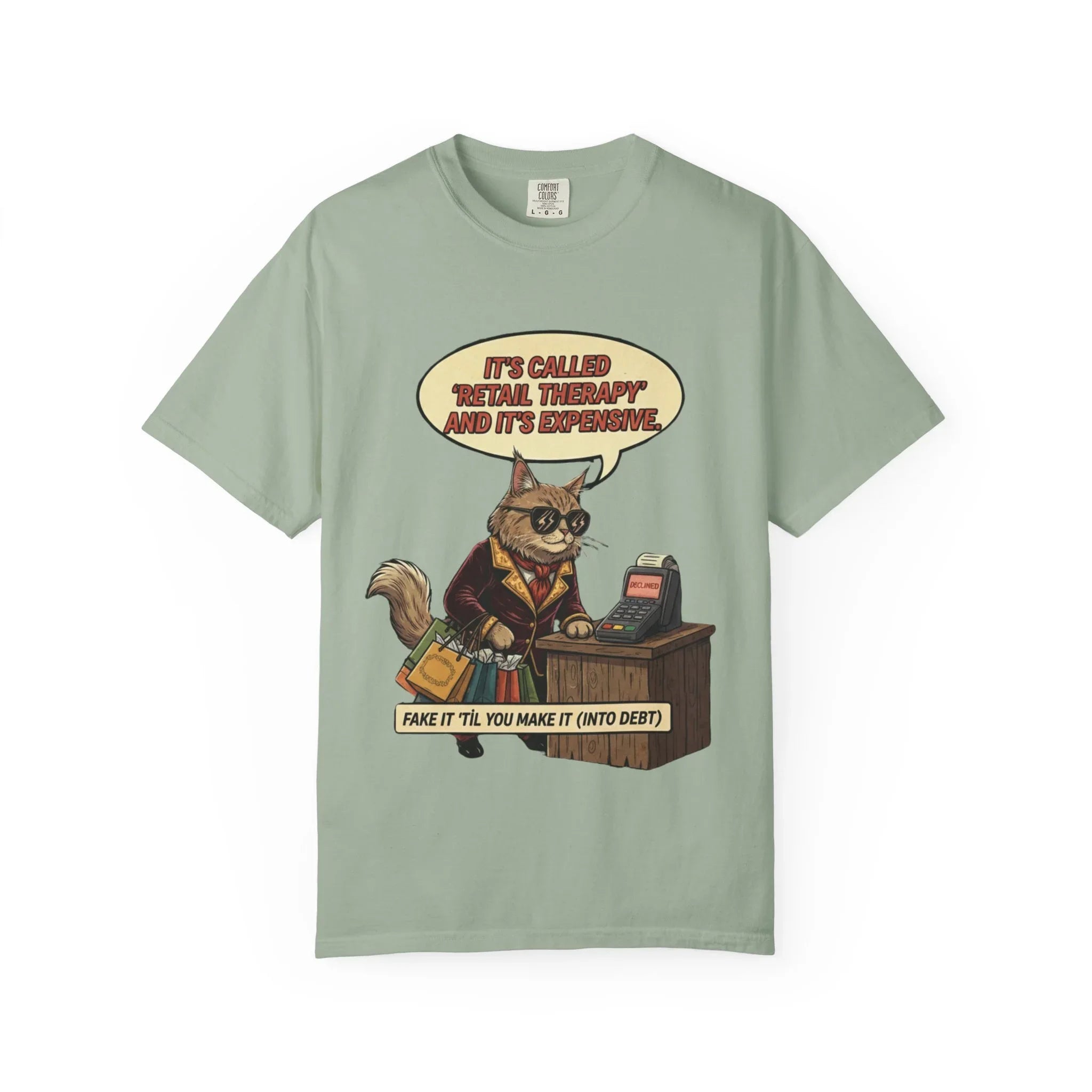 Funny Retail Therapy Cat Shirt - Sarcastic Shopping Meme Sweatshirt - "Declined" Screen Graphic Tee - Relatable Adulting Gift - Cute Cat Lover Sarcastic Apparel Bay