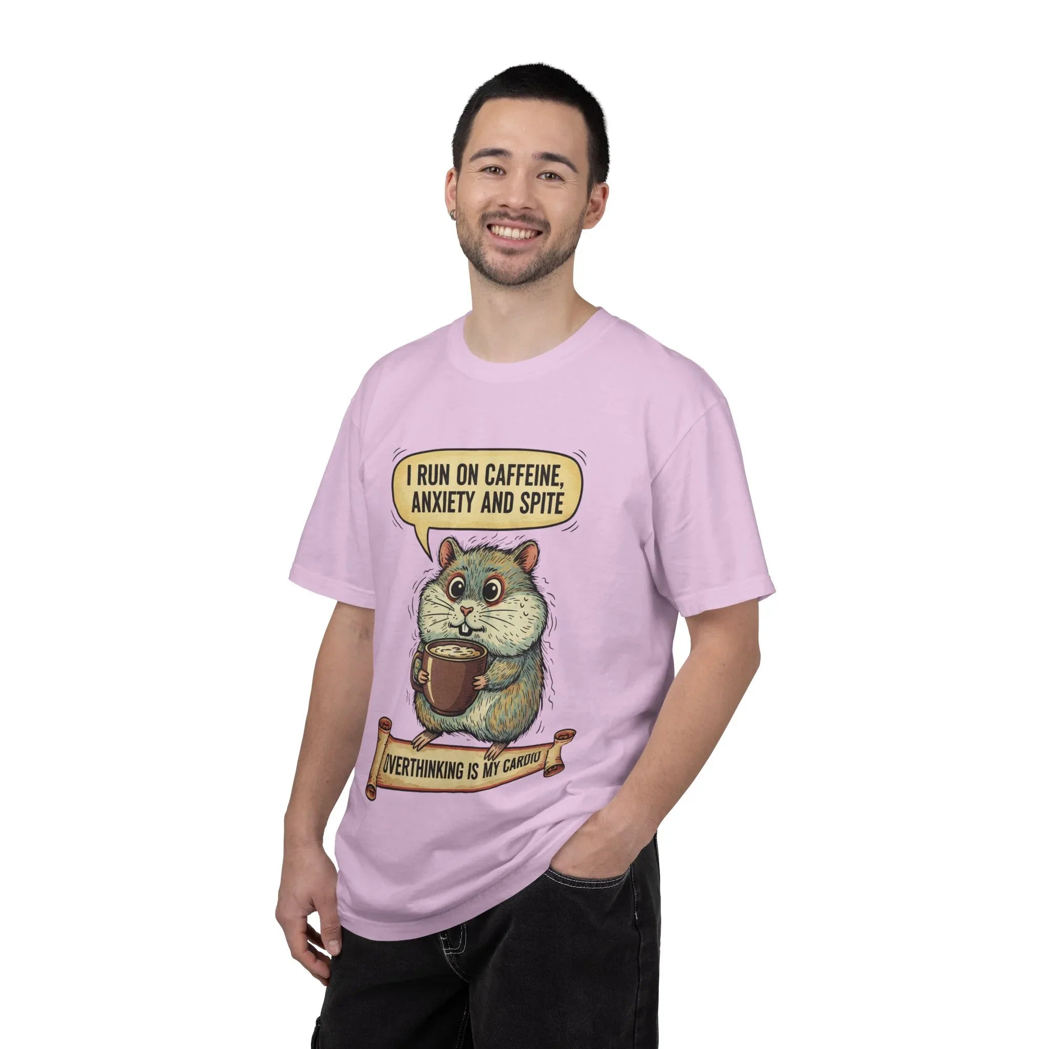 Funny Hamster Coffee Shirt - "Overthinking is My Cardio" T-Shirt - Caffeine Anxiety and Spite Gift - Sarcastic Mental Health Graphic Tee - Retro Jittery Hamster Overthinker Gift