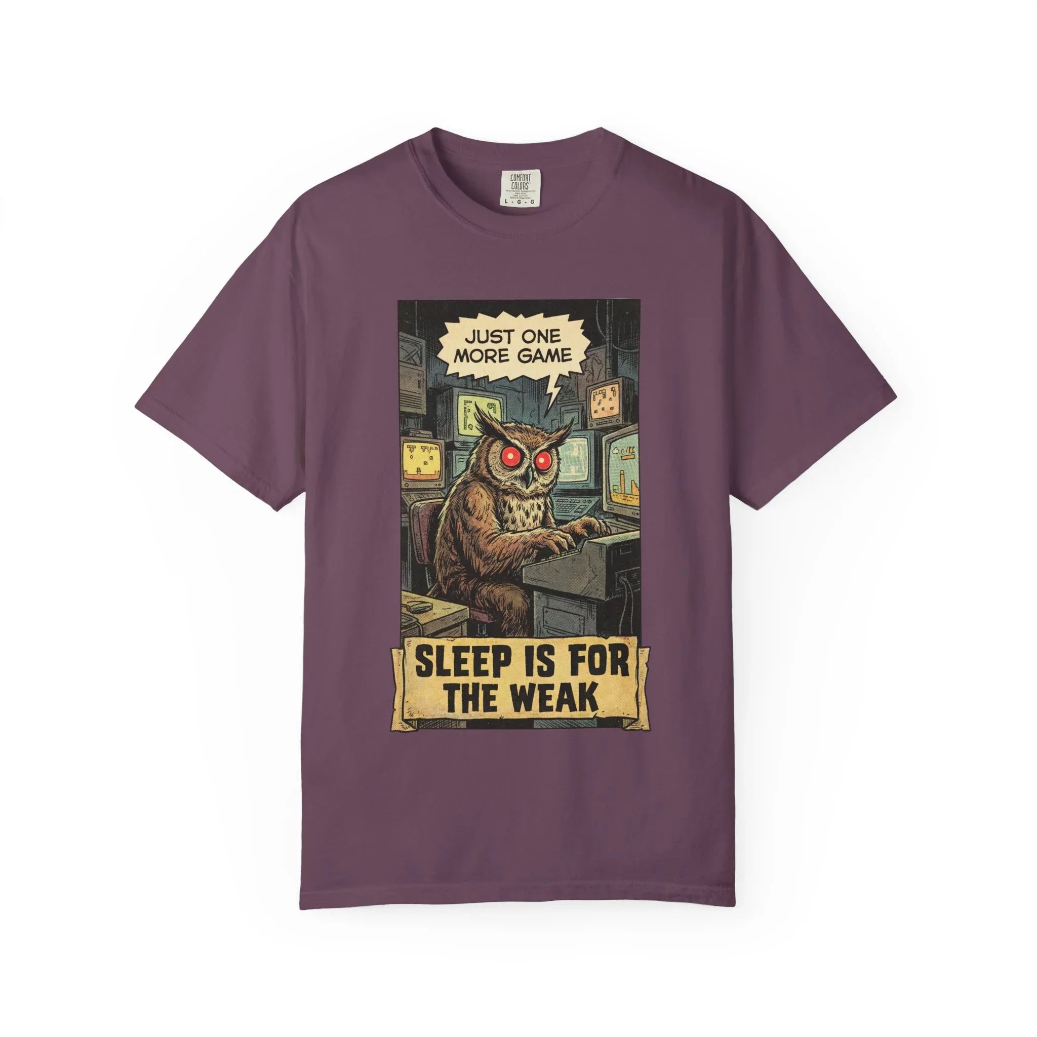 Funny Gamer Owl Shirt - "Just One More Game" Retro T-Shirt - Sarcastic Sleep is for the Weak Graphic Tee - Vintage Night Owl Gaming Gift - Gamer Husband & Boyfriend Gift Berry