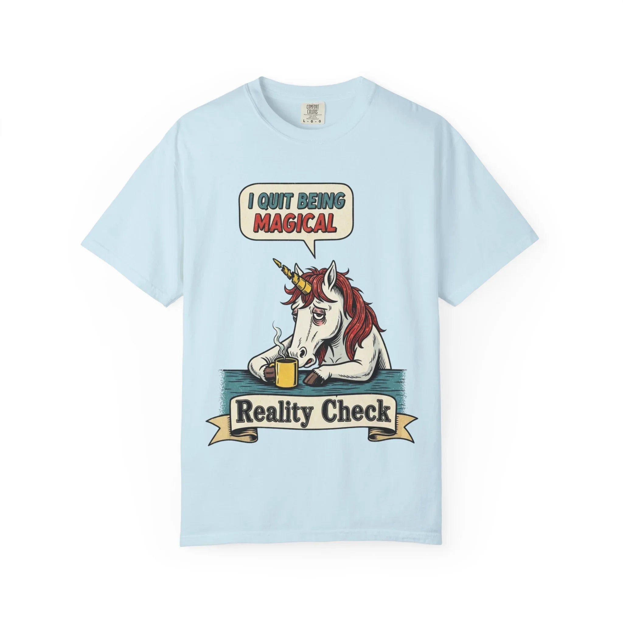 Funny Unicorn Shirt - "I Quit Being Magical" Vintage Graphic Tee - Sarcastic Coffee Lover Gift - Burnout T-Shirt - Reality Check Adulting Humor Top Chambray
