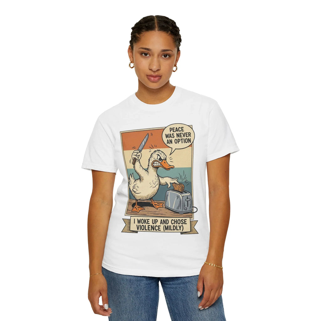 Funny Duck Meme Shirt - "Peace Was Never An Option" Retro Tee - Angry Bird Knife Graphic - I Woke Up And Chose Violence (Mildly) - Vintage Aesthetic Sarcastic Gift