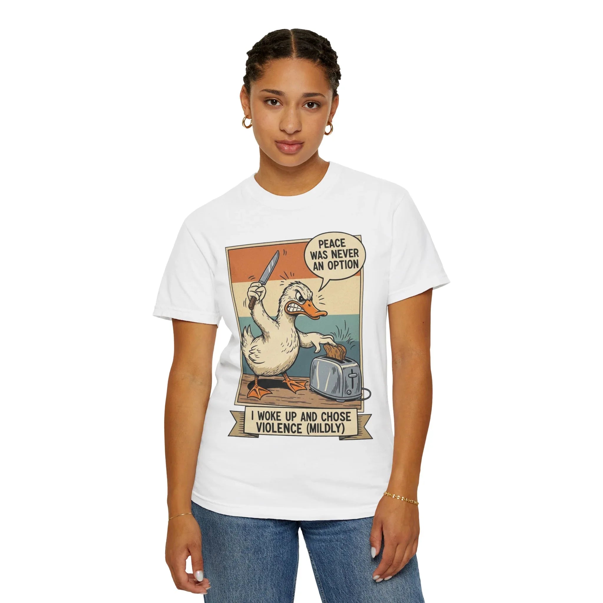 Funny Duck Meme Shirt - "Peace Was Never An Option" Retro Tee - Angry Bird Knife Graphic - I Woke Up And Chose Violence (Mildly) - Vintage Aesthetic Sarcastic Gift