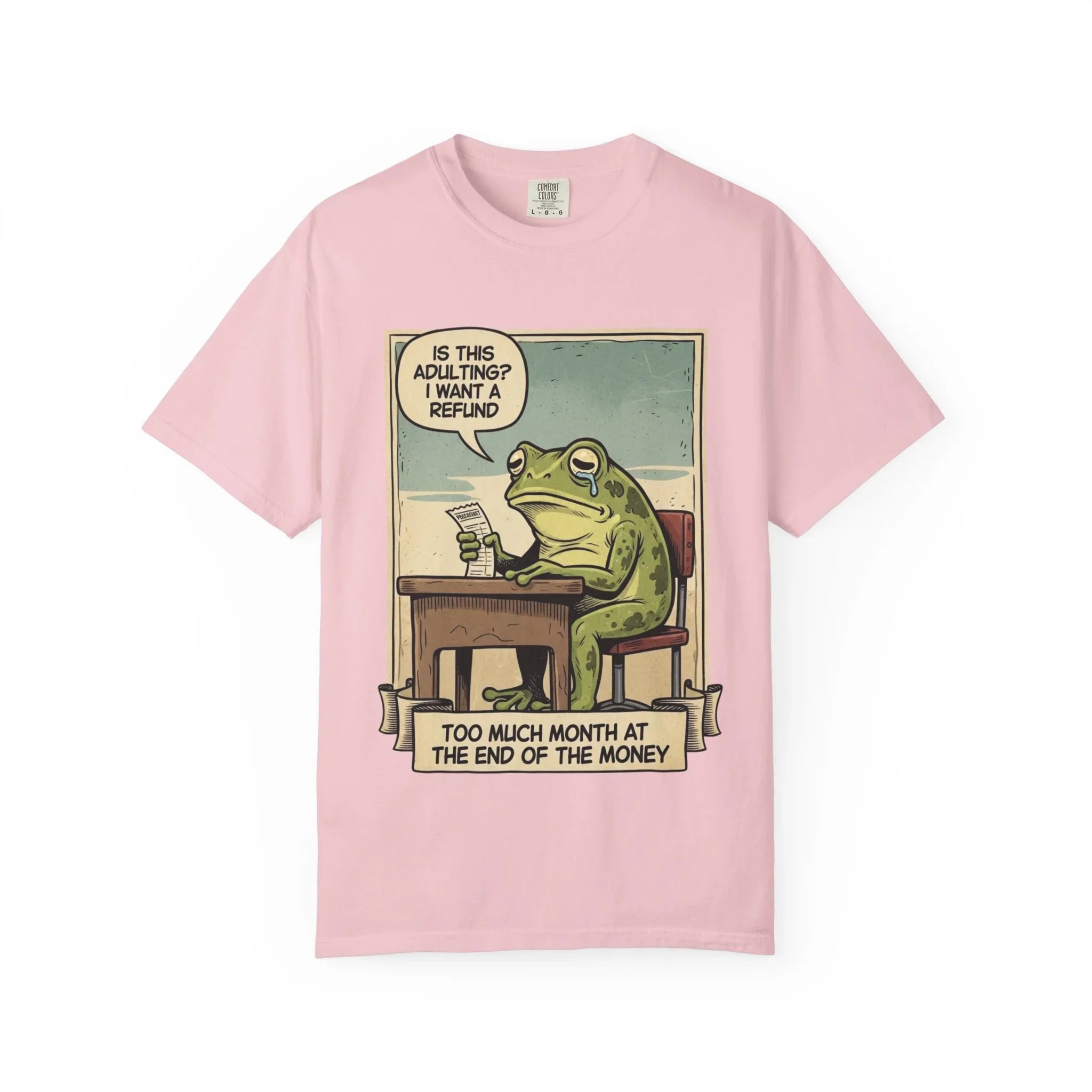 Funny Adulting Shirt - Sad Frog Meme Hoodie - "Too Much Month at the End of My Money" Sweatshirt - Vintage Aesthetic Millennial Financial Humor - Relatable Broke Friend Gift Blossom