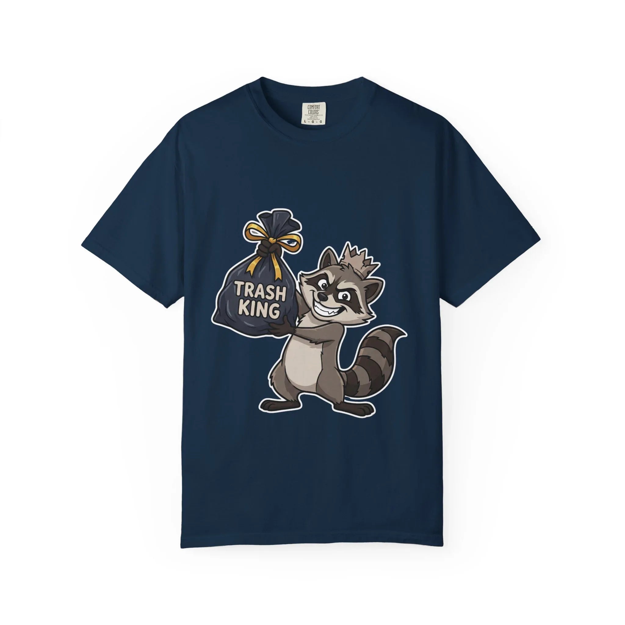 Trash King Raccoon Shirt, Funny Trash Panda Tee, Crown Trash Bag Graphic T-Shirt, Meme Streetwear Gift, Sarcastic Animal Humor True Navy