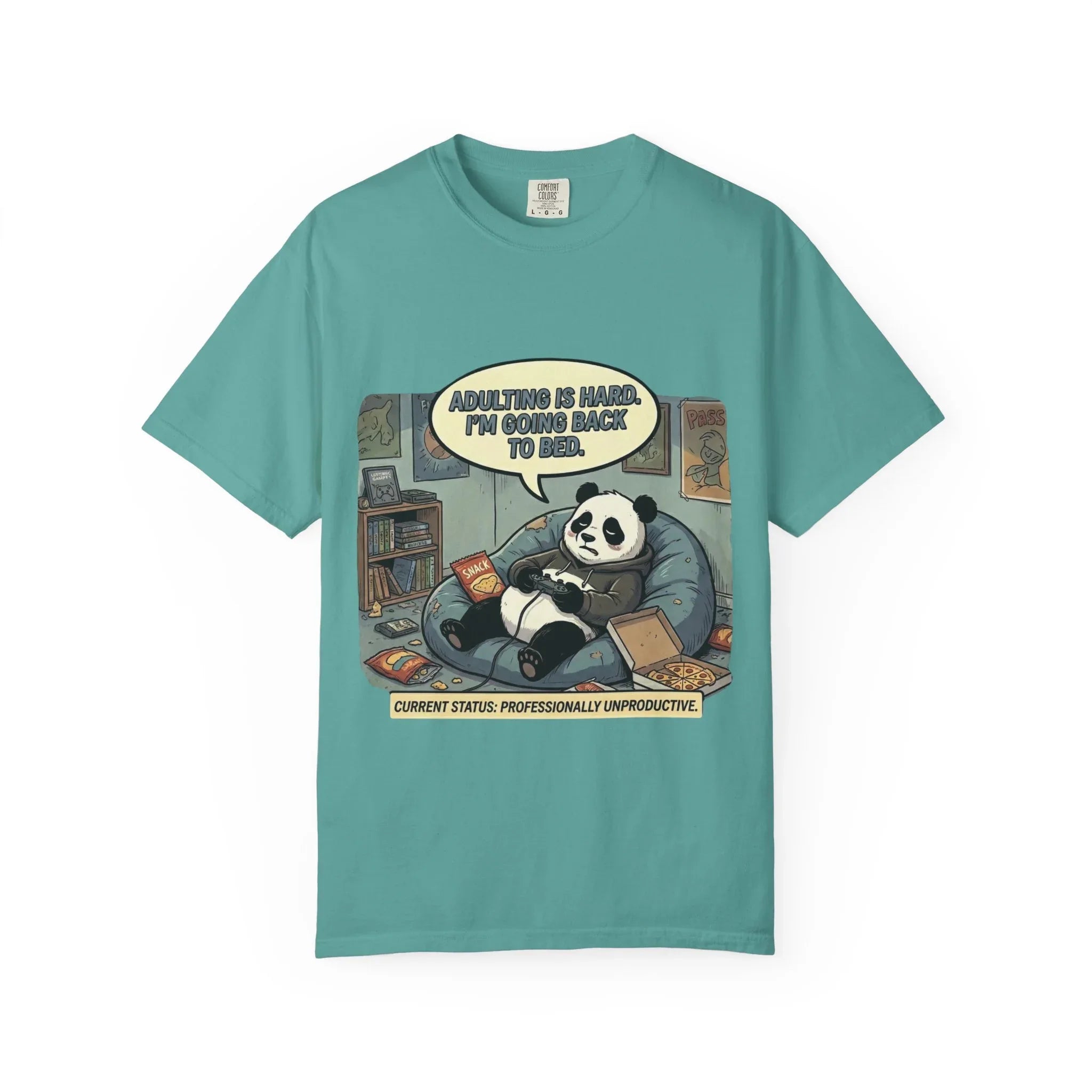 Adulting Is Hard Panda T-Shirt | Lazy Reading Graphic Tee | Cozy Bookworm Humor Gift | Vintage Anti Hustle Comic Shirt Seafoam