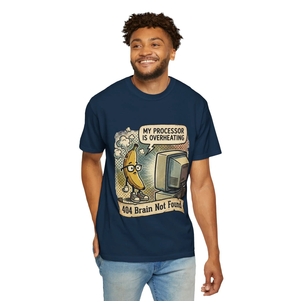 Funny Banana Overheating Shirt 404 Brain Not Found Tee IT Professional Gift Sarcastic Programmer Shirt Tech Burnout Retro Comic Graphic