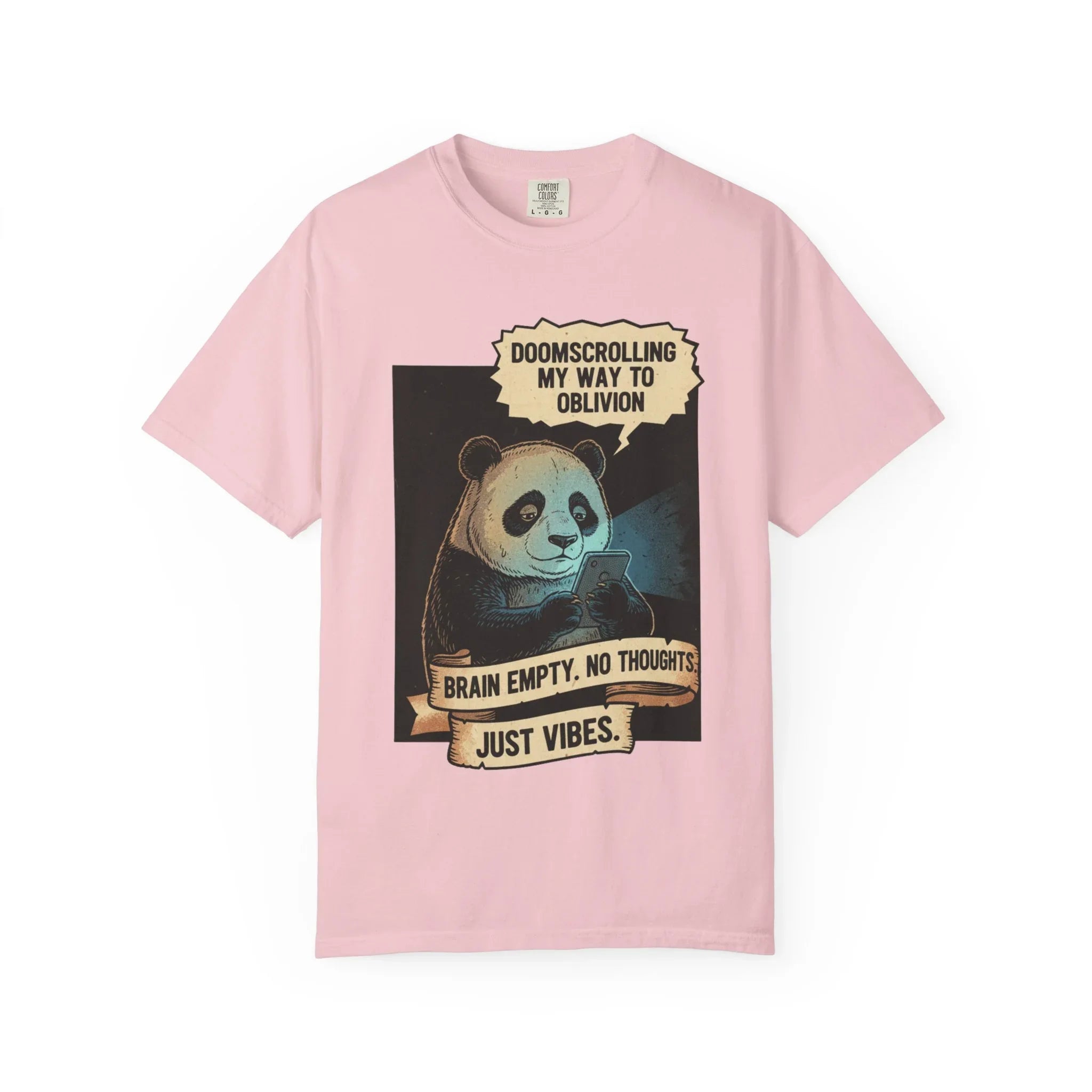 Funny Panda Doomscrolling Shirt - Brain Empty No Thoughts Just Vibes Tee - Retro Vintage Aesthetic T-Shirt - Relatable Digital Burnout Meme Gift - Smartphone Addict Introvert Top Blossom