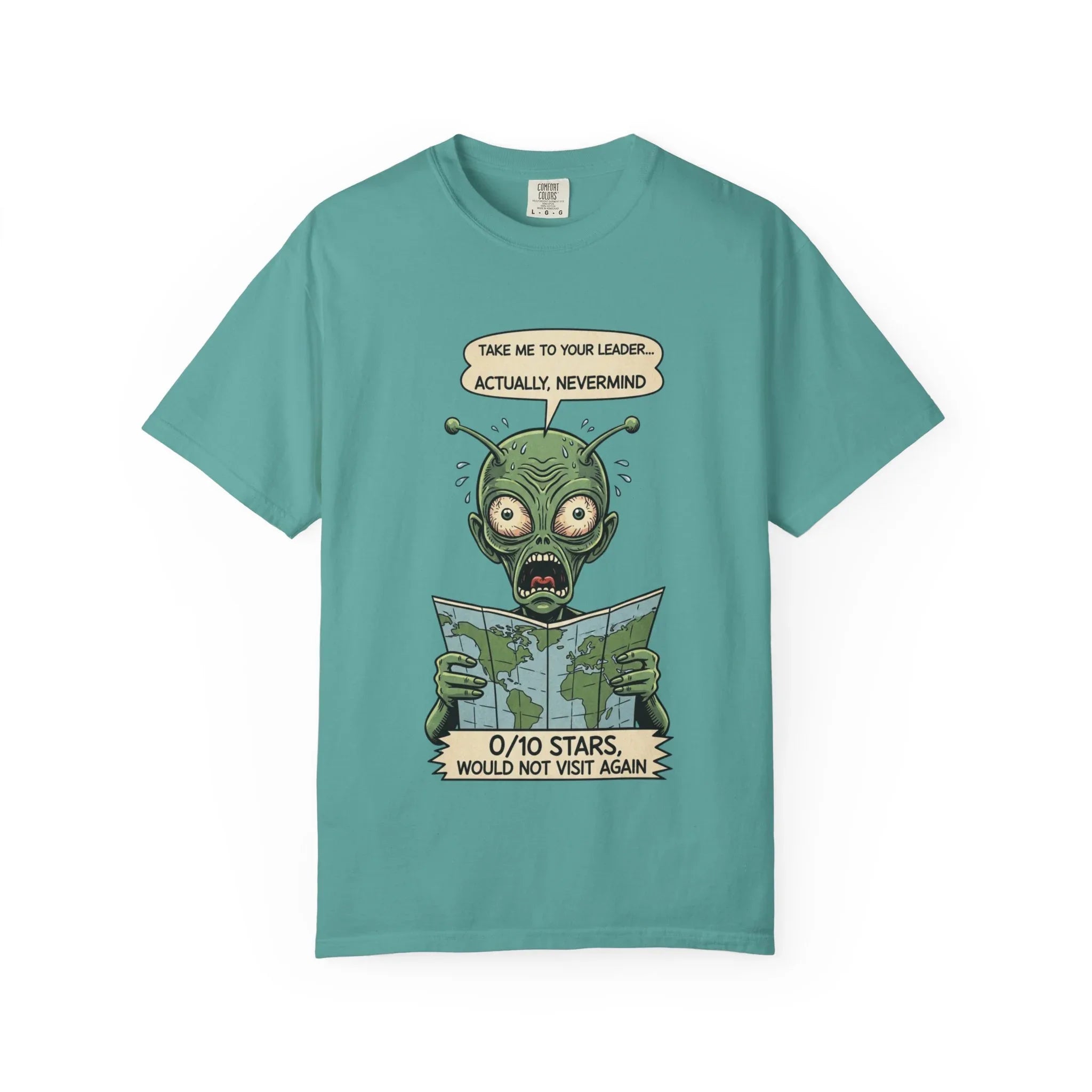Funny Alien Shirt - Sarcastic Earth Review Tee - Vintage Sci-Fi Lover Gift - 0 Out Of 10 Stars Meme Tshirt - Retro UFO Graphic Top for Introverts Seafoam