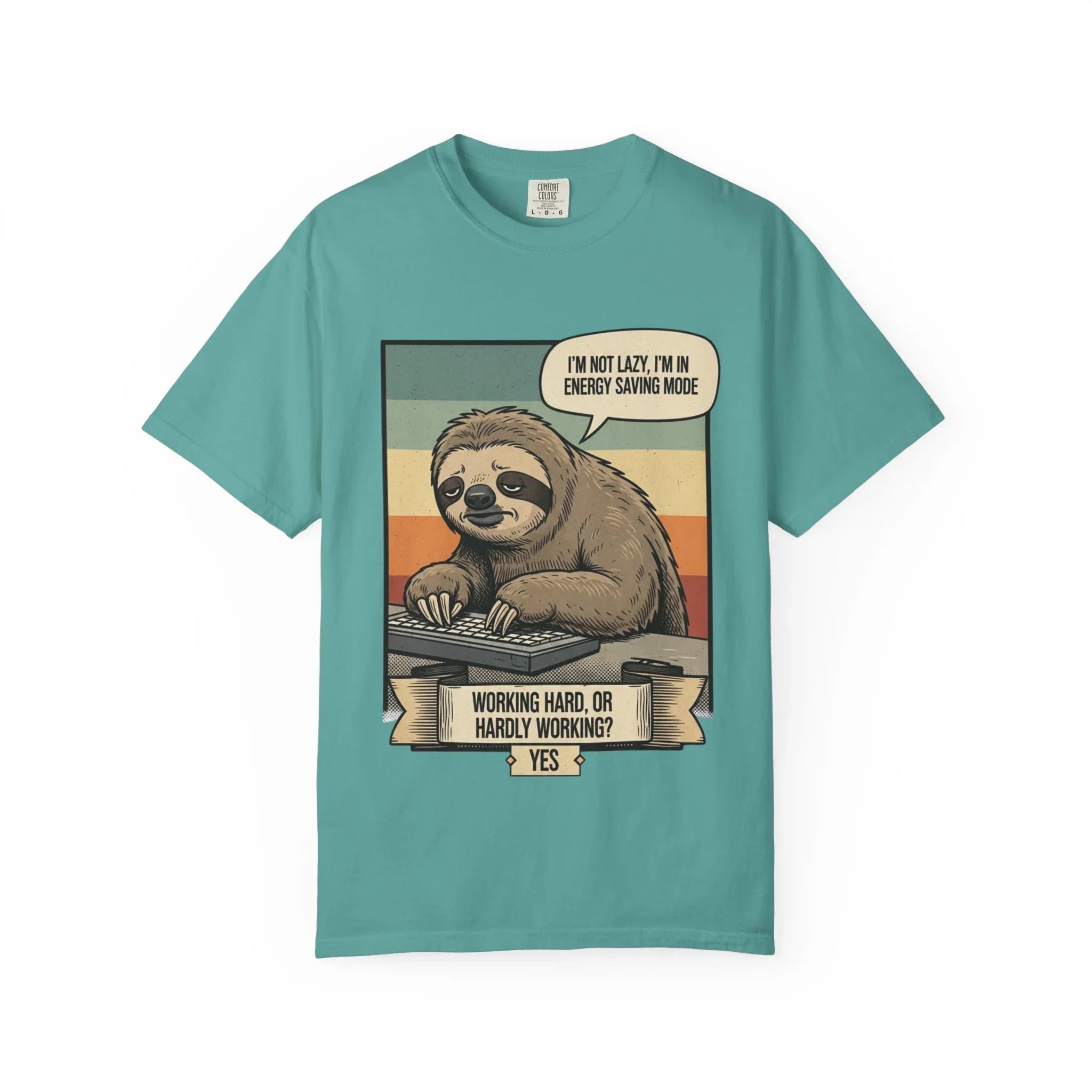 Funny Sloth Shirt - "I'm In Energy Saving Mode" T-Shirt - Office Humor Gift for Coworker - Lazy Animal Tee - Work From Home Graphic Tee - Retro Style Sloth Top Seafoam