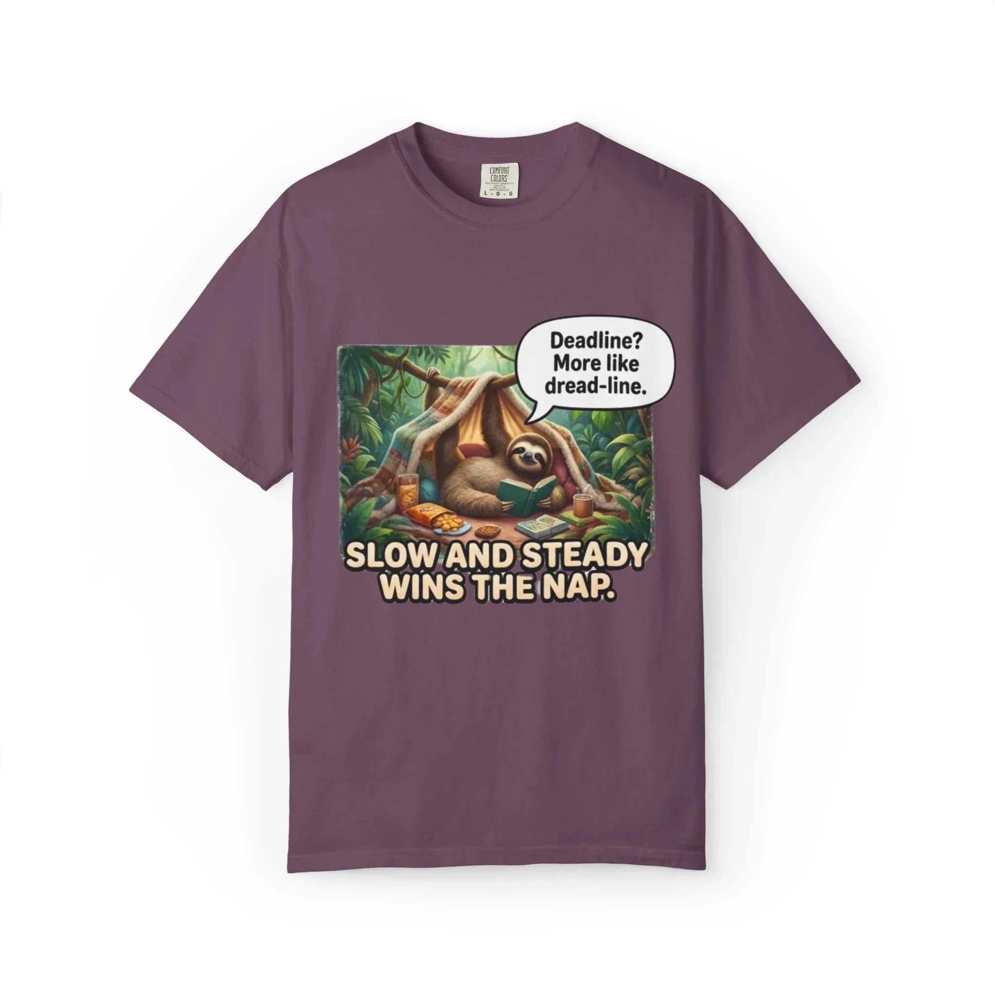 Slow and Steady Wins the Nap Sloth T-Shirt | Cute Lazy Sloth Illustration | Self Care Humor Gift | Vintage Cozy Productivity Tee Berry M