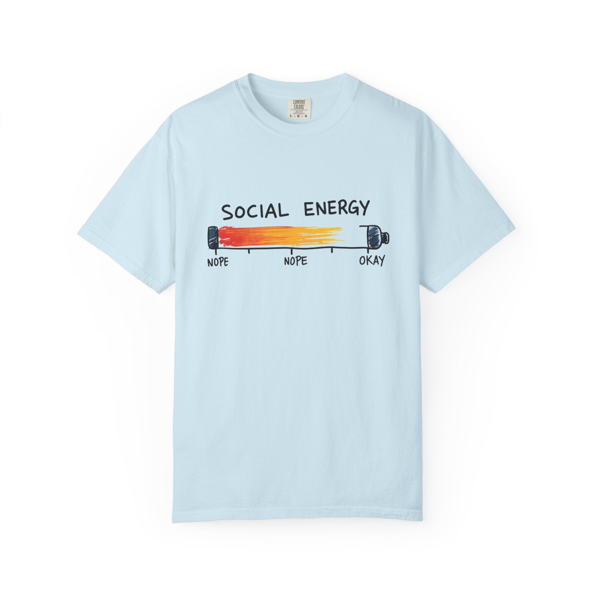 Social Energy Meter Shirt, Introvert Humor Tee, Social Battery Bar Chart T-Shirt, Funny Minimal Graphic, Nope to Okay Gift Chambray