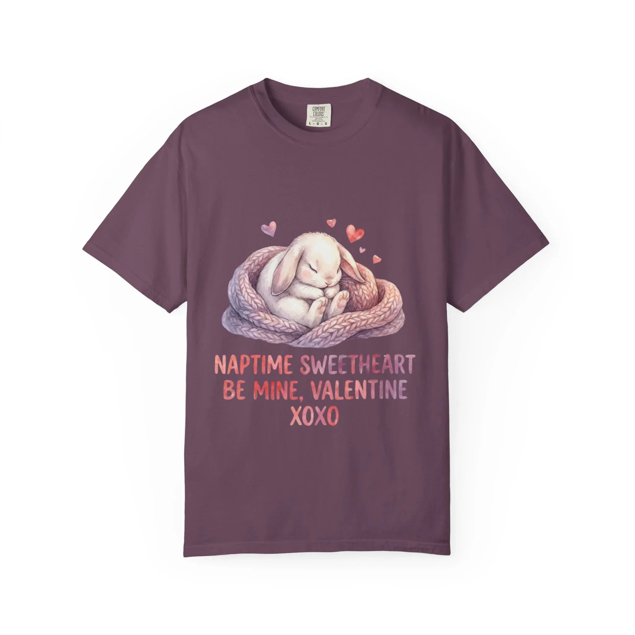 Sleeping Bunny Nest Valentine T Shirt Naptime Sweetheart Be Mine XOXO Watercolor Cozy Vintage Aesthetic Gift Bunny Lovers Romantic Tee Berry M