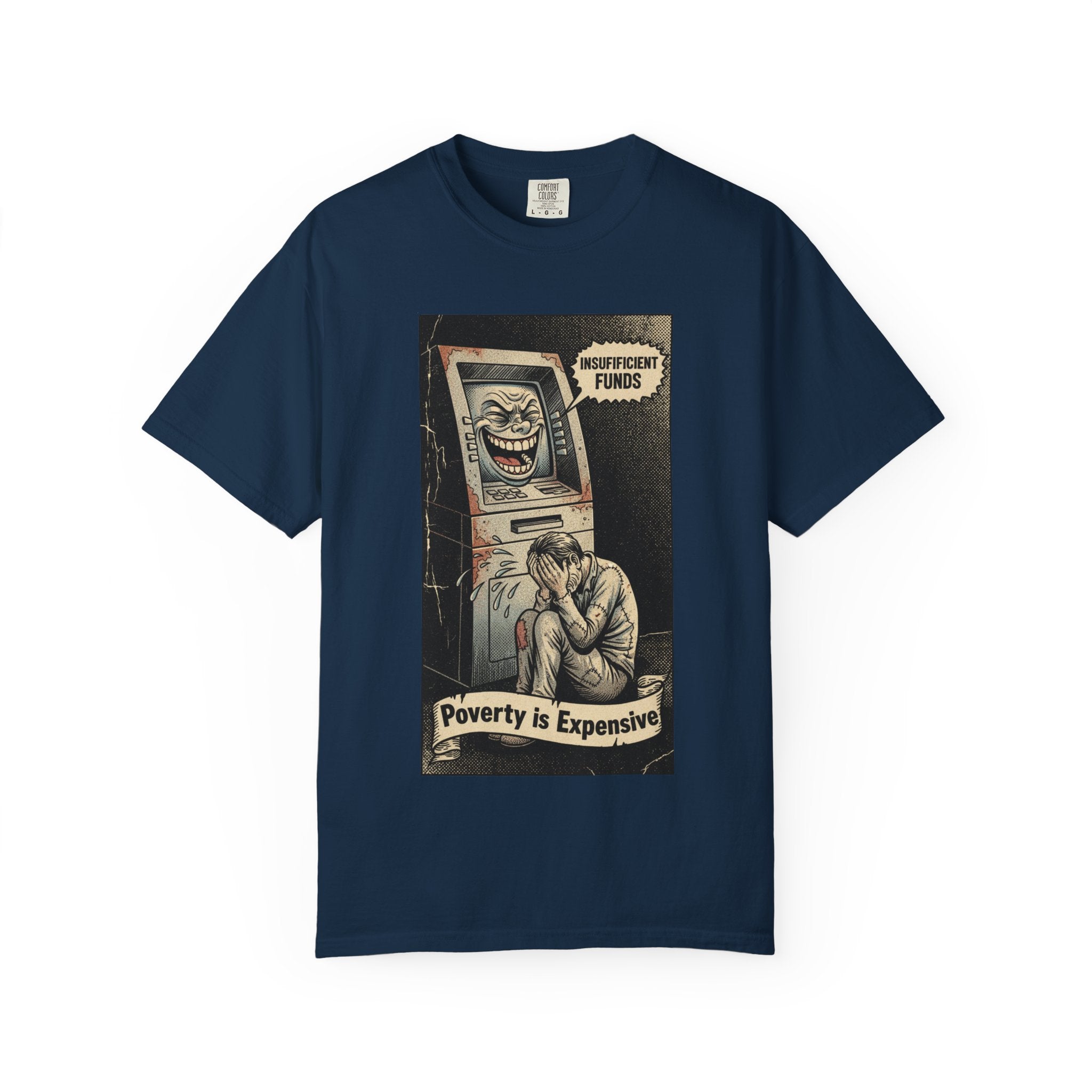 Vintage Satirical T-Shirt | Political Theater & System is Rigged Retro Tee | Sarcastic Dark Humor Shirt | Unisex Premium Cotton Graphic Tee True Navy