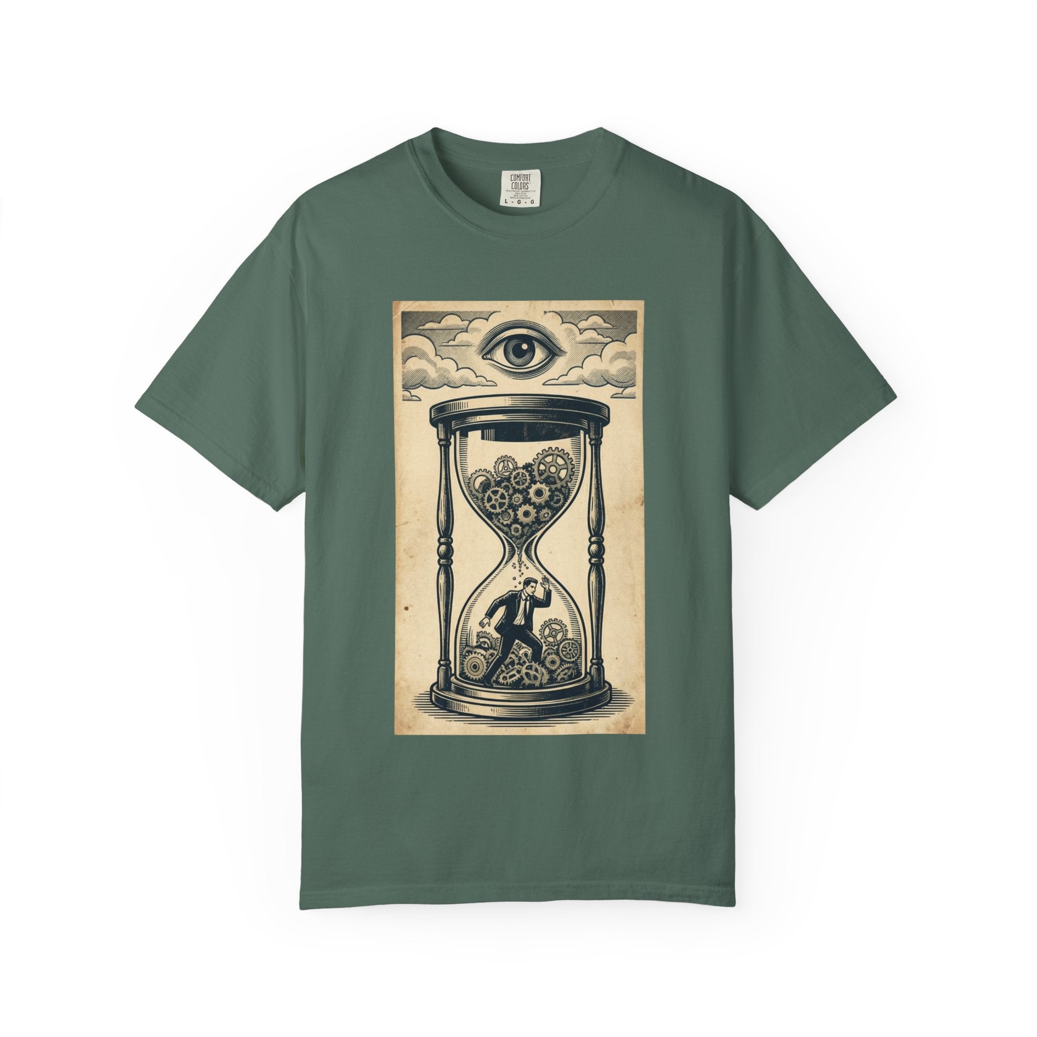 Vintage Dystopian Surrealism Shirt, All Seeing Eye Retro Graphic Tee, Dark Academia Clothing, Steampunk Gear T-Shirt, Gift for Philosophy Lovers, Oversized Unisex Corporate Satire Apparel Blue Spruce