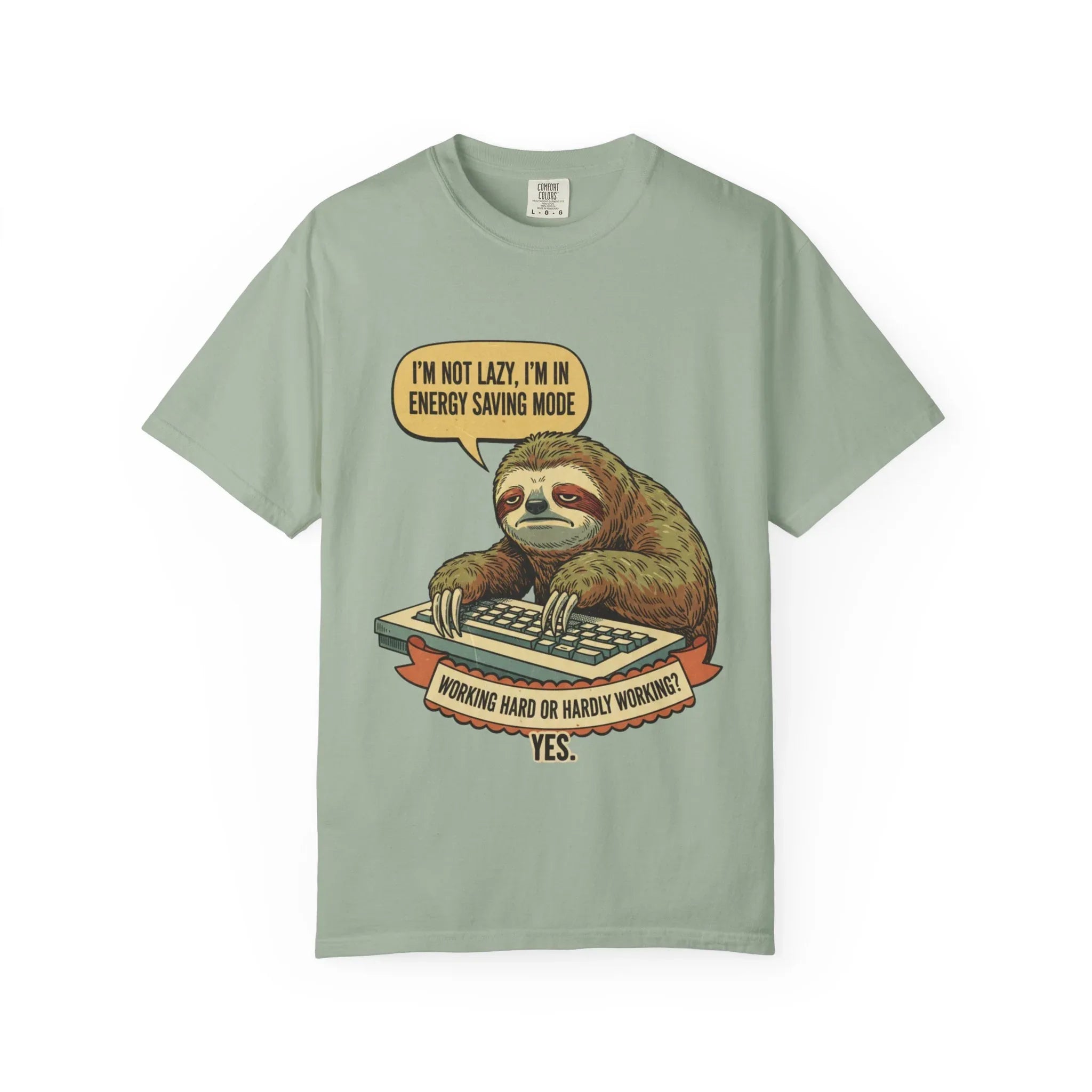 Funny Sloth Shirt - "I'm In Energy Saving Mode" Office Humor Tee - Programmer T-Shirt - Lazy Animal Lover Gift - Retro Style Sloth Graphic Tee Bay