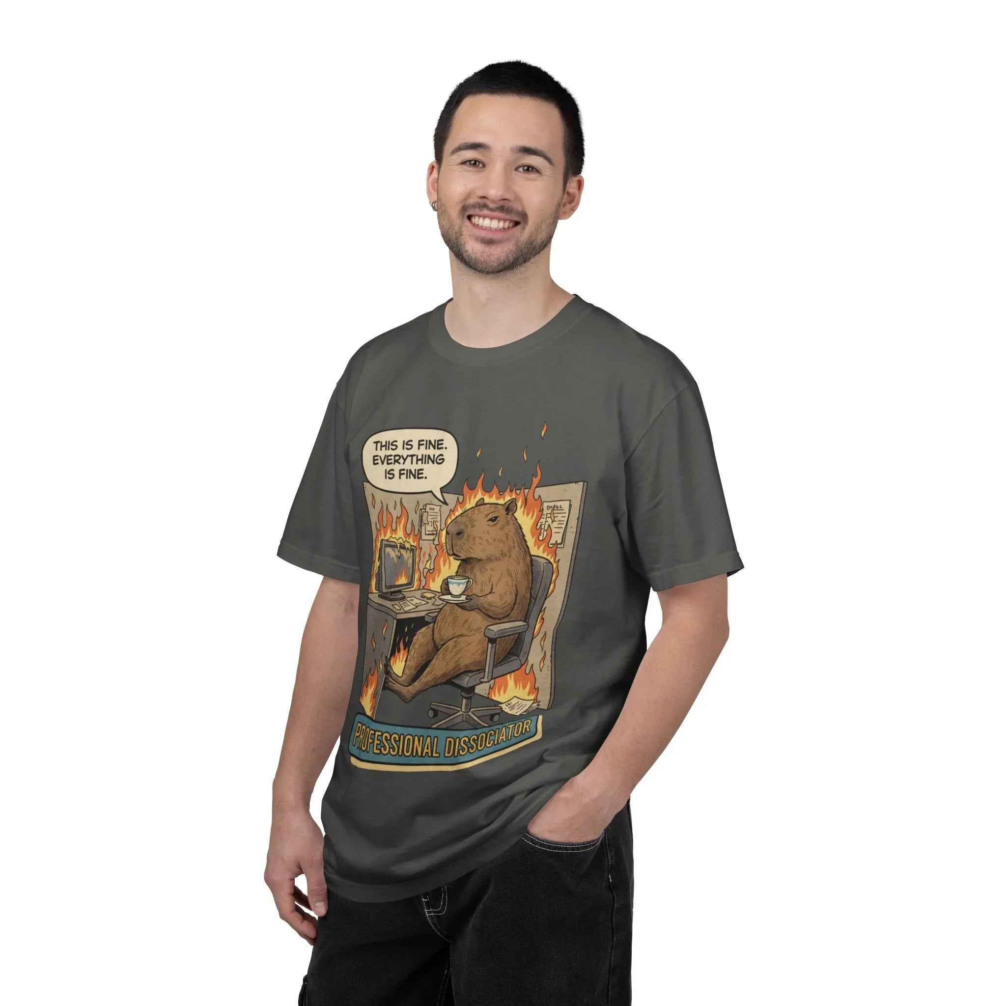 Funny Capybara "This Is Fine" Shirt - Professional Dissociator Tee - Mental Health Meme T-Shirt - Sarcastic Office Humor Gift - Relatable Corporate Grind Apparel