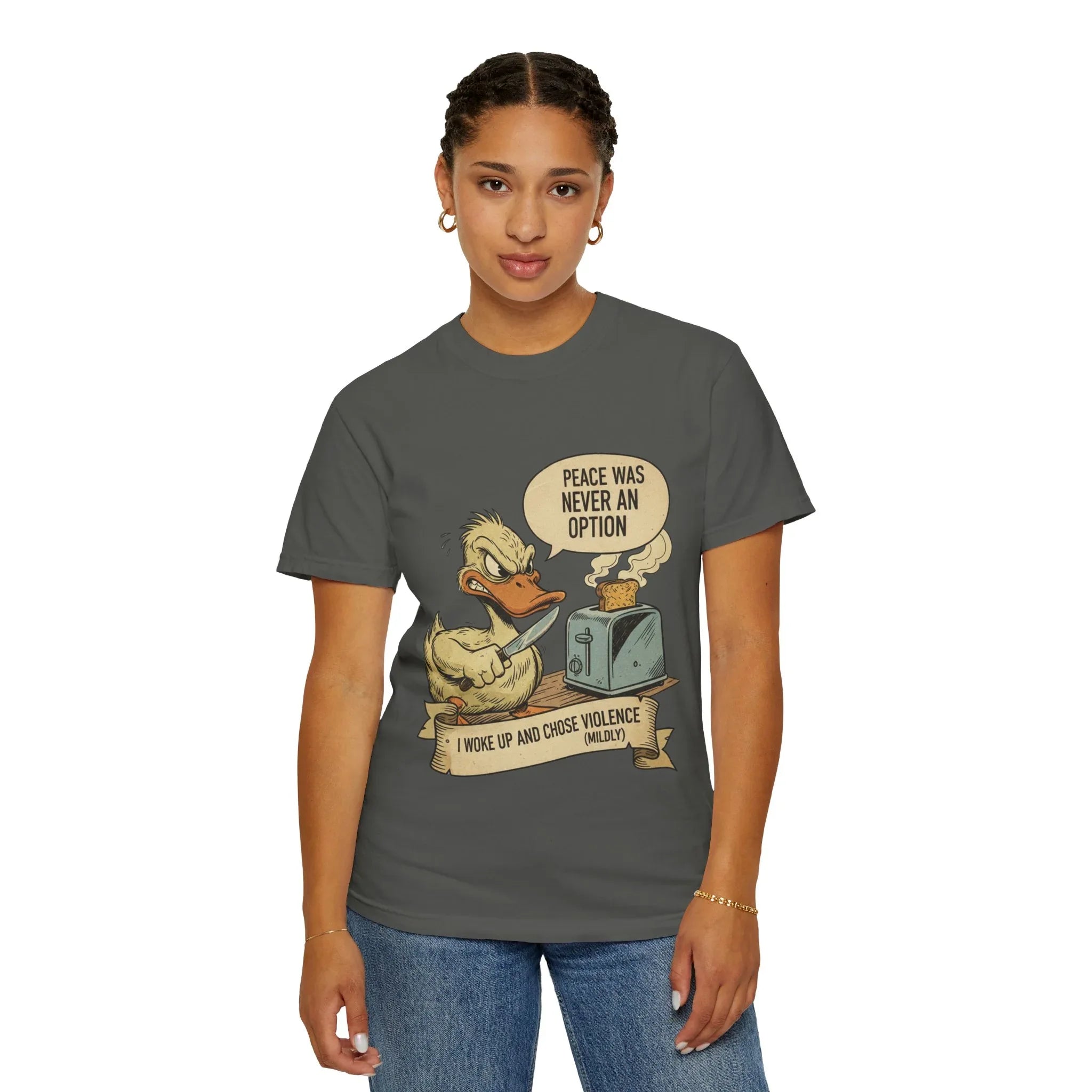 Funny Angry Duck Shirt - "I Woke Up and Chose Violence (Mildly)" Tee - Peace Was Never An Option Shirt - Sarcastic Meme Gift - Retro Comic Style Graphic T-Shirt